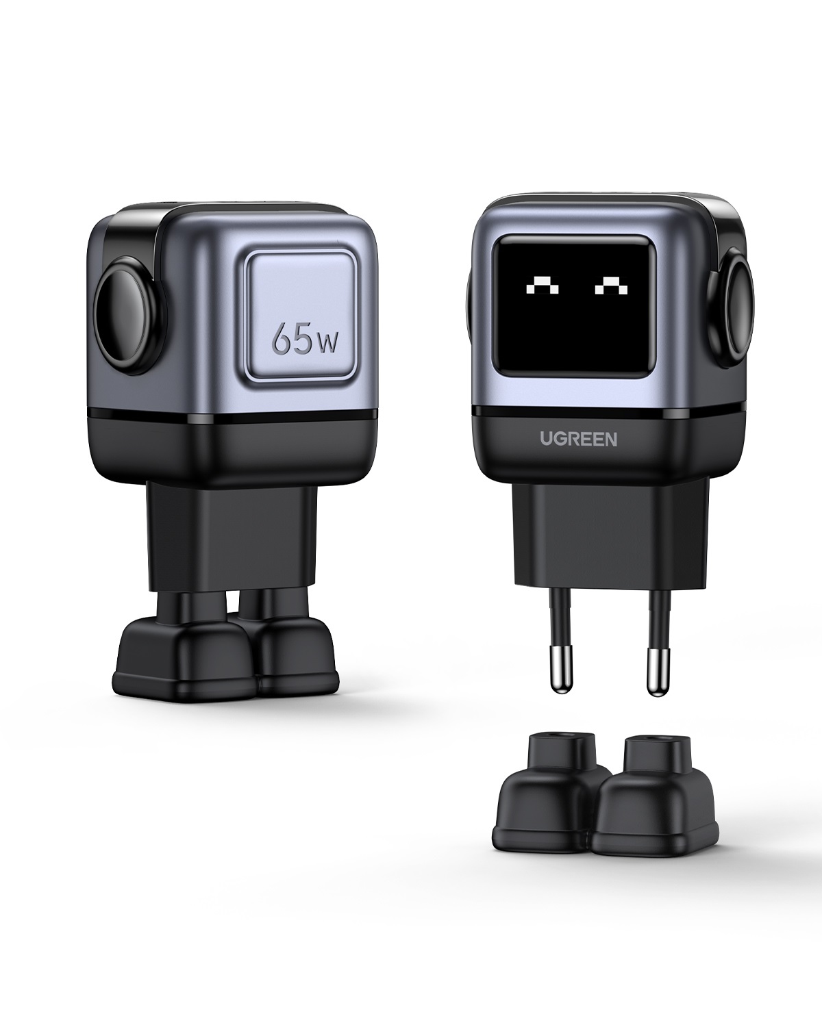 UGREEN Nexode RG 65W Alimentatore 3-Port GaN Ricarica Rapida per Computer Portatile e Telefono - Grigio