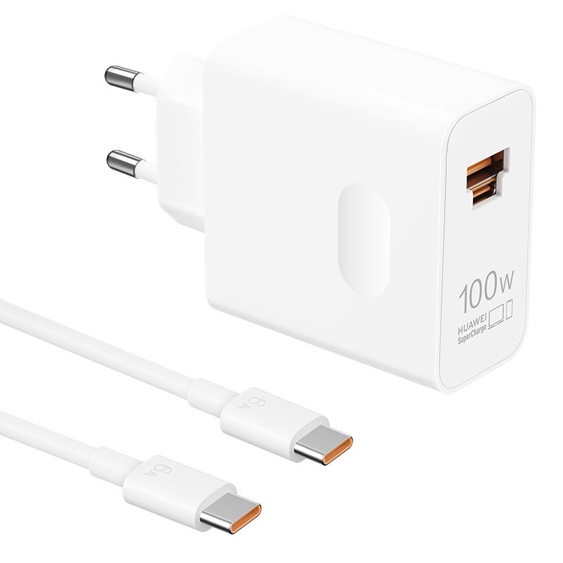 HUAWEI Caricabatterie da Parete SuperPower 100W con Porte USB-C e USB-A, Colore Bianco