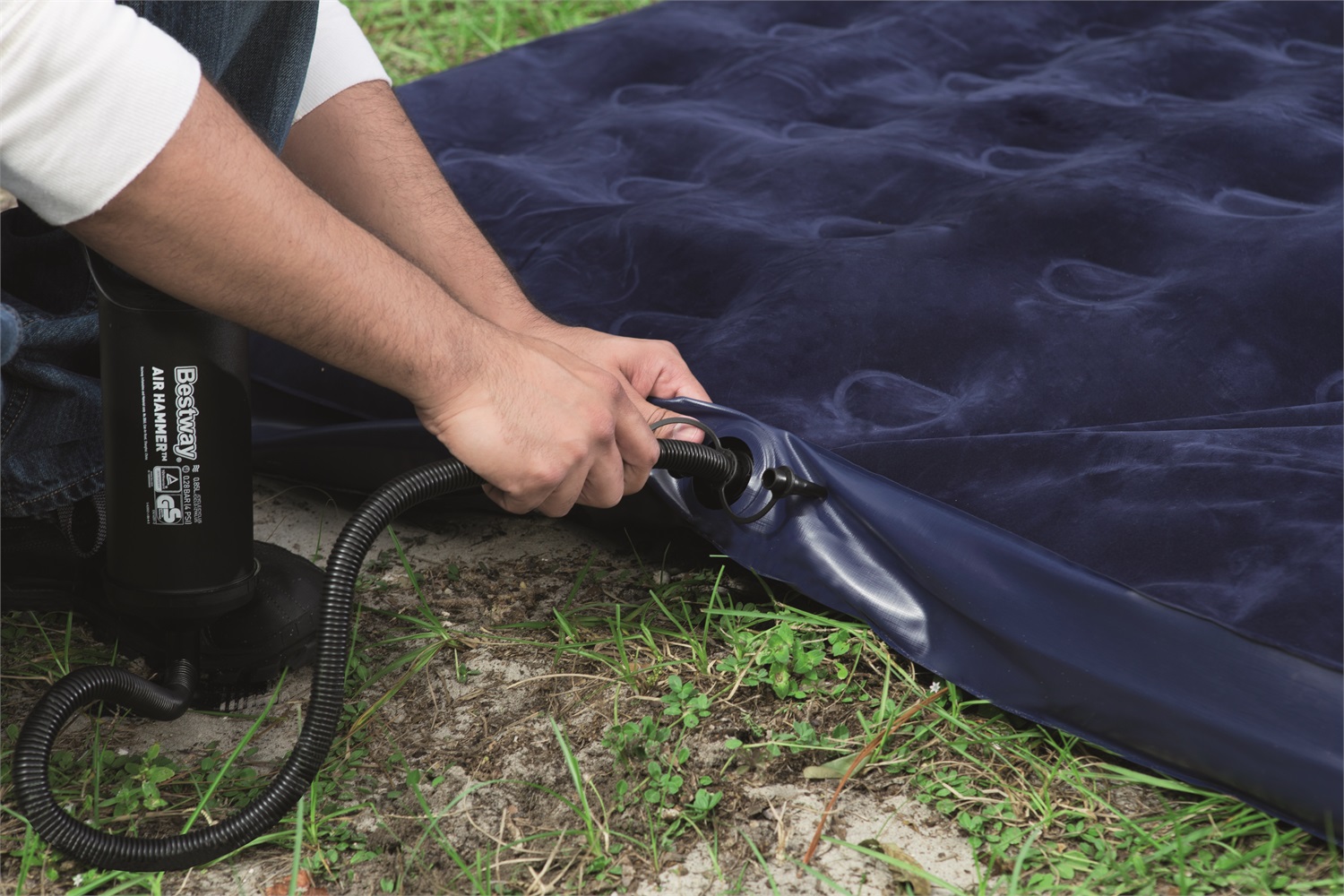 Bestway Materasso Matrimoniale Gonfiabile Pavillo Blue Horizon - h22x203x183 cm, Struttura Rinforzata, Superficie Anallergica, Kit di Riparazione Incluso