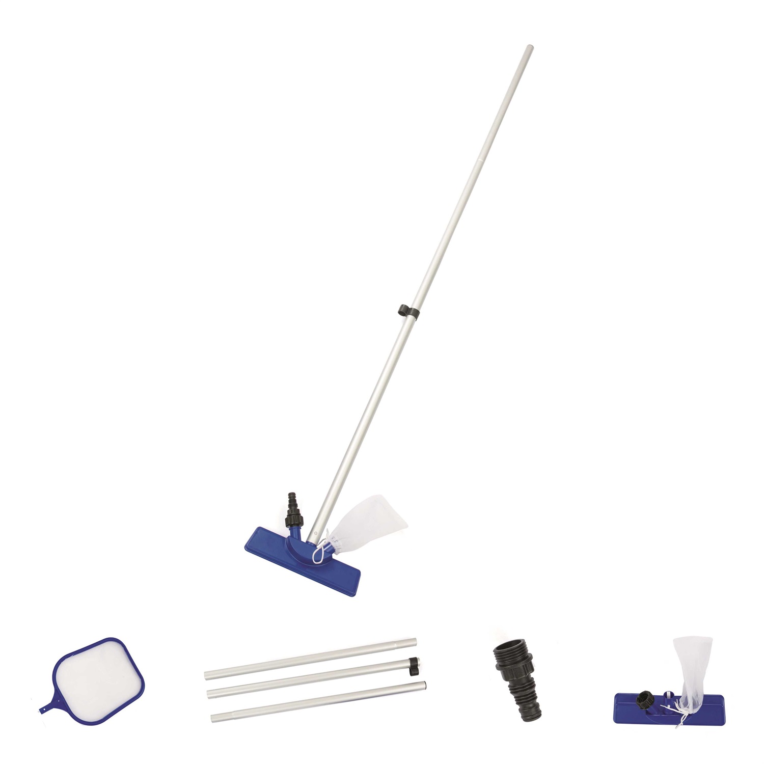Bestway Kit di Manutenzione e Pulizia per Piscine fino a 396 cm - 58013, Asta 203 cm, Blu e Bianco