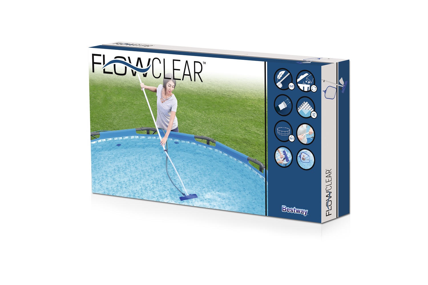 Bestway Kit di Manutenzione e Pulizia per Piscine fino a 396 cm - 58013, Asta 203 cm, Blu e Bianco