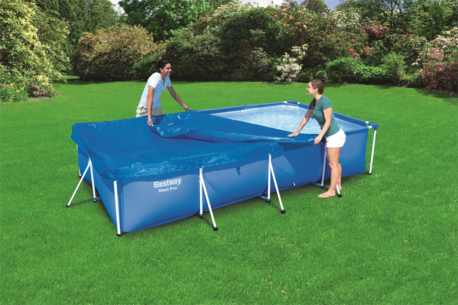 Bestway Telo Copripiscina Rettangolare 400x211 cm in Polietilene con Corde di Fissaggio