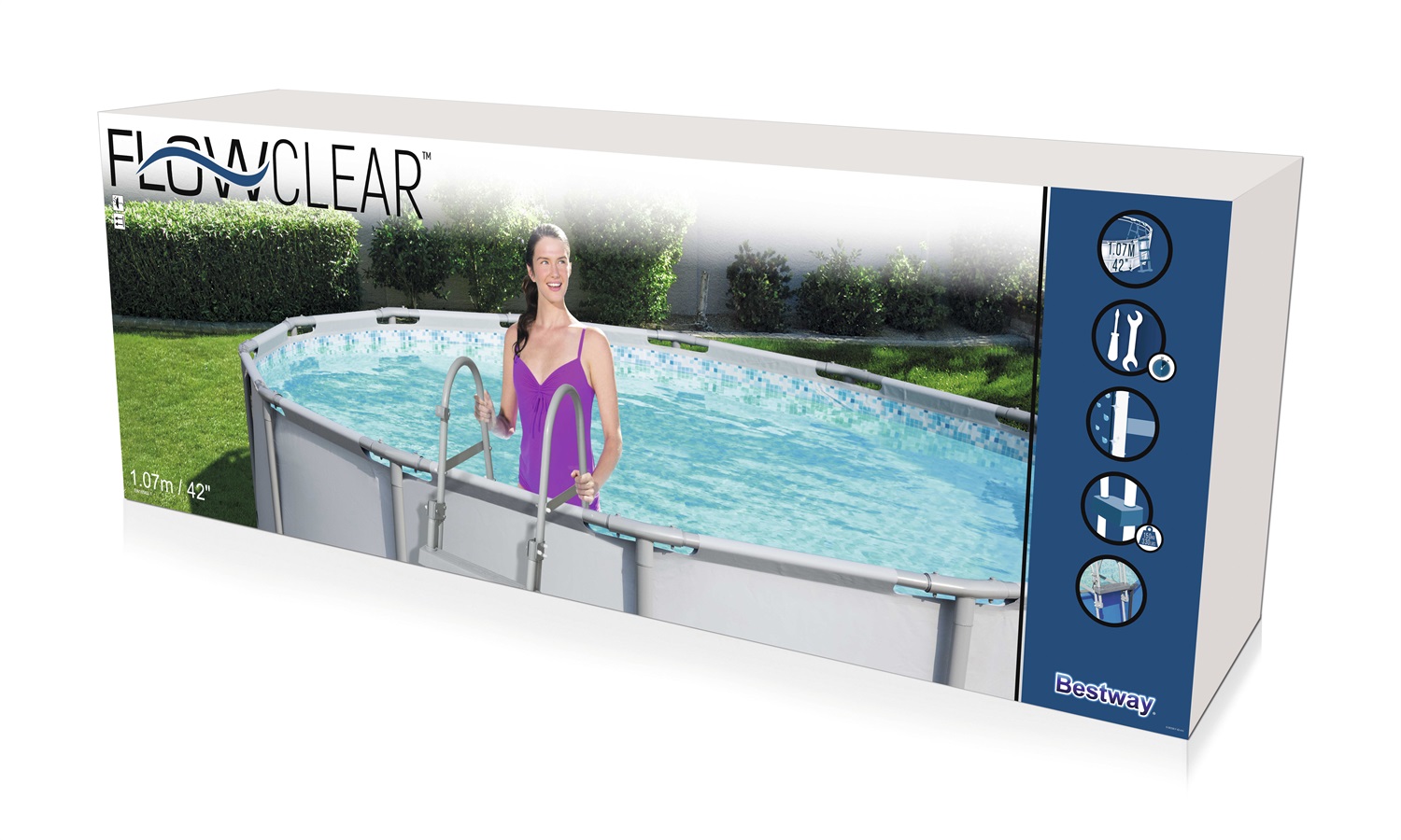Bestway Scaletta di Sicurezza per Piscine - Altezza 107 cm, Struttura in Metallo Antiruggine e Gradini Ultra-Resistenti