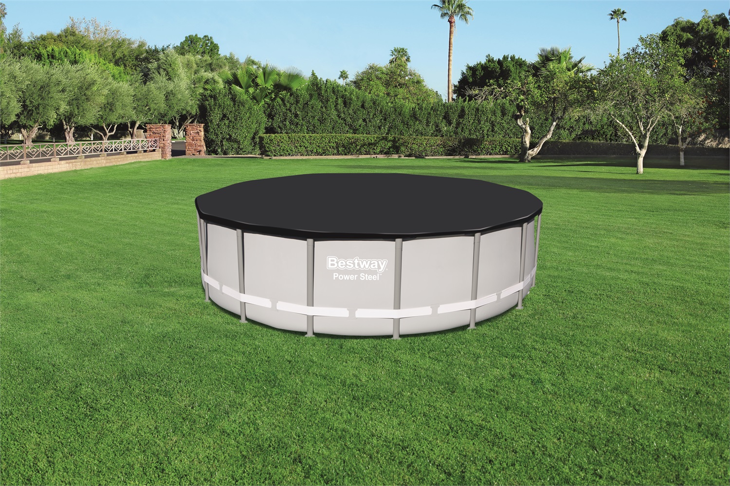 Bestway Telo di Copertura per Piscina Rotonda 488 cm - PVC con Fori di Drenaggio e Cinghie di Fissaggio