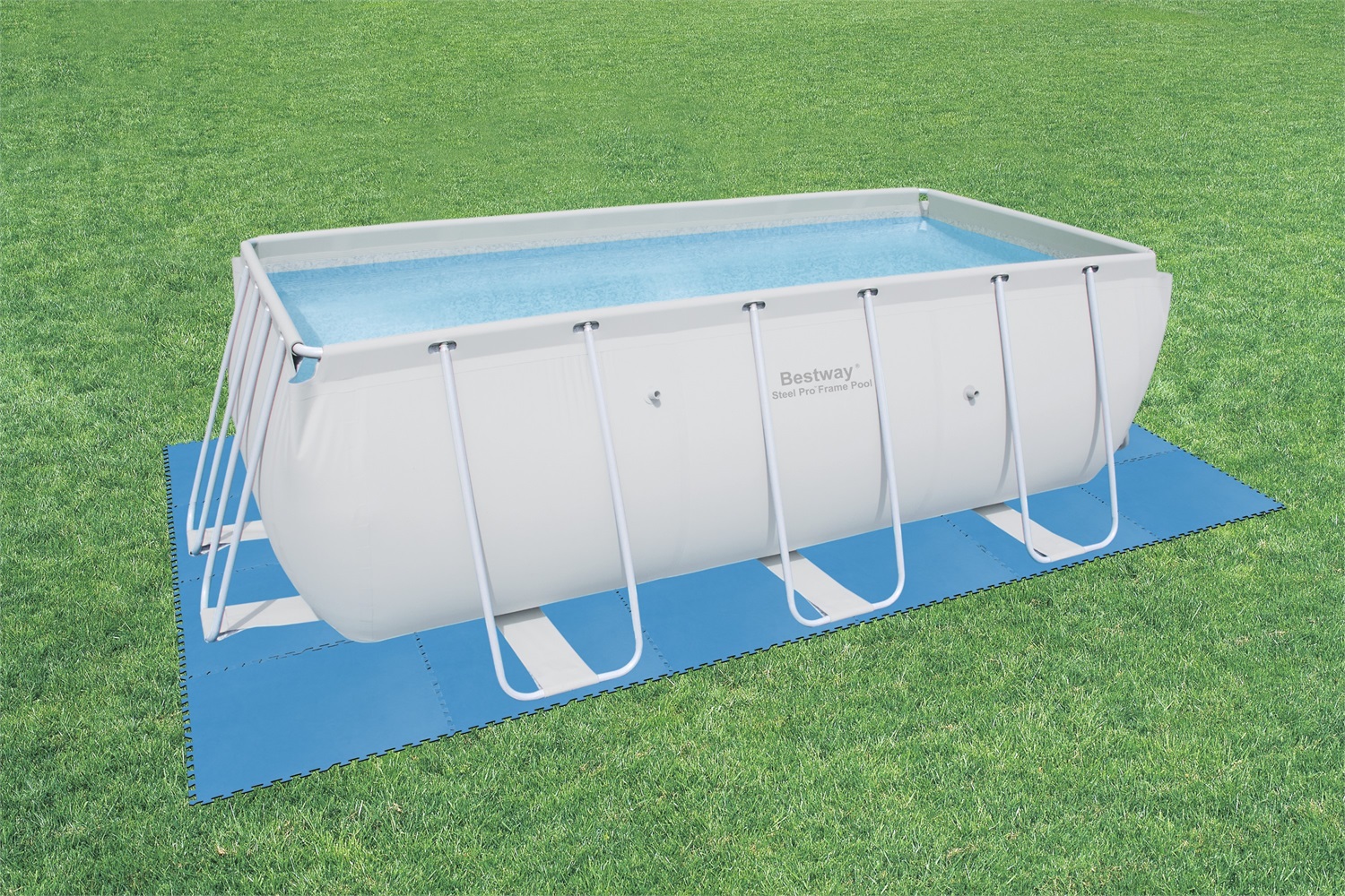 Bestway Tappetino Protettivo per Piscina Fuori Terra - 9 Pezzi da 50x50 cm, Polietilene Morbido, Colore Blu, Copertura 2,25 m²