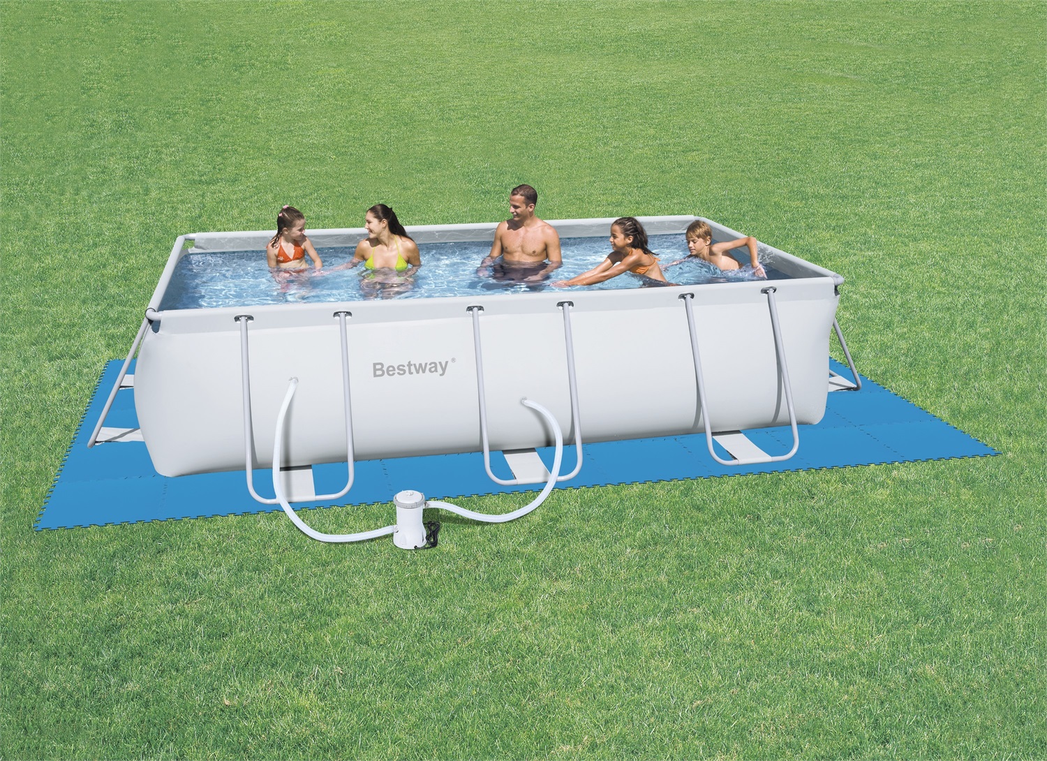 Bestway Tappetino Protettivo per Piscina Fuori Terra - 9 Pezzi da 50x50 cm, Polietilene Morbido, Colore Blu, Copertura 2,25 m²