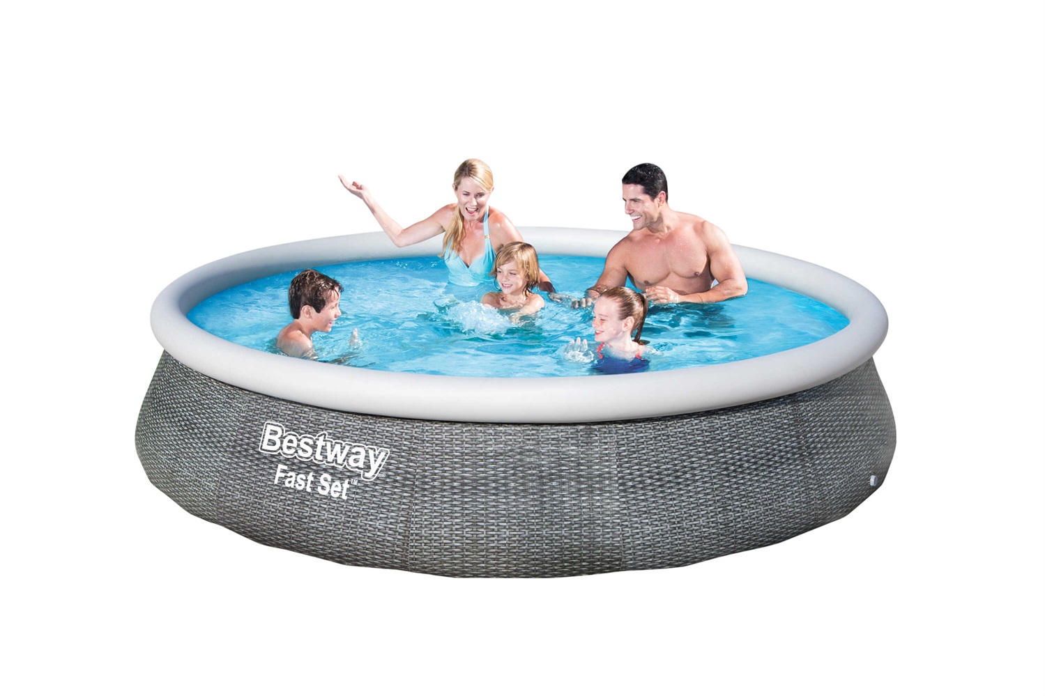 Bestway Fast Set Piscina Gonfiabile Autoportante Rotonda 396x84 cm - Effetto Rattan - Capacità 7340L - Pompa Filtro Inclusa