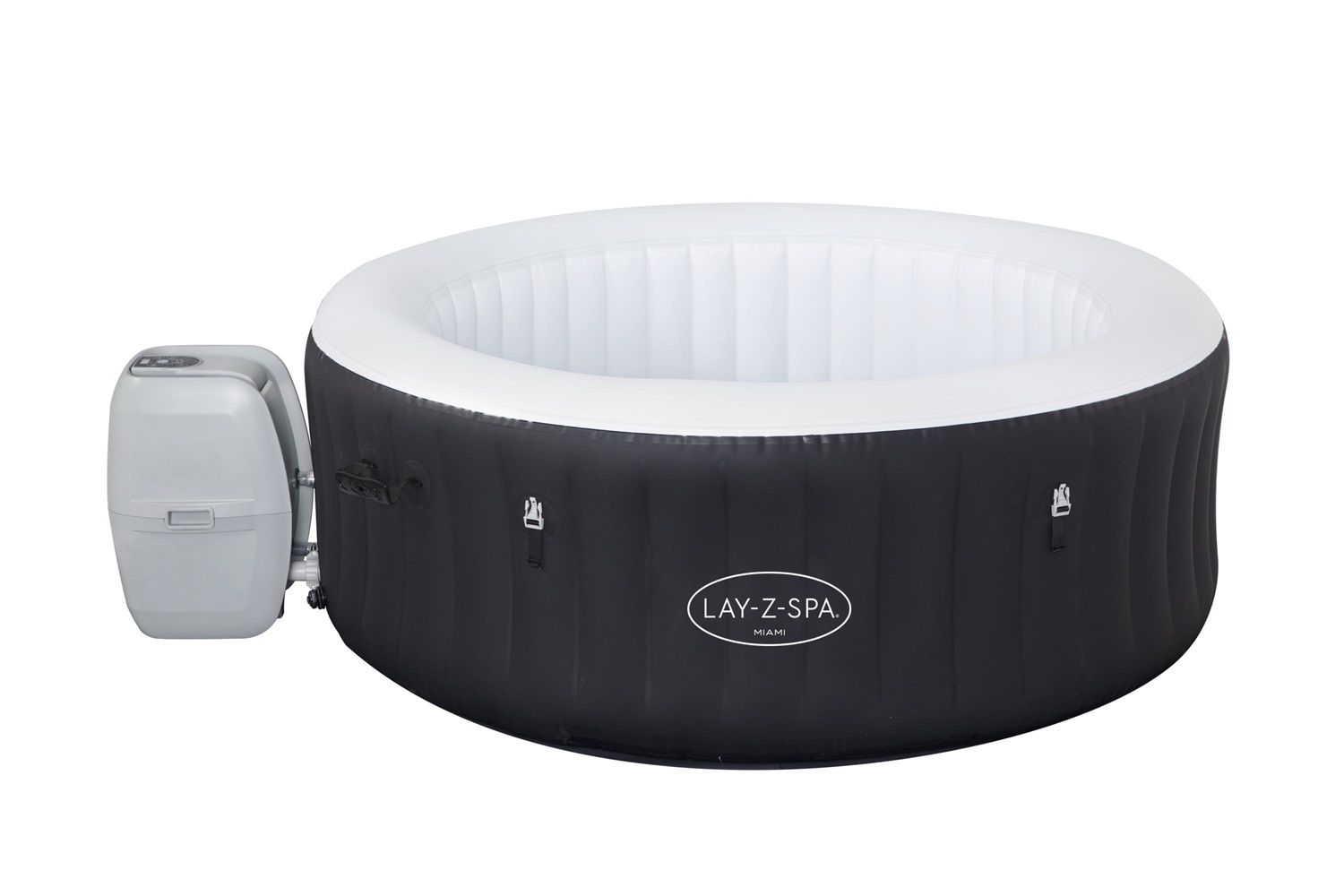 Bestway Lay-Z-Spa Miami Idromassaggio Gonfiabile Rotondo 180x66 cm 669 L per 2-4 Persone - Nero, Grigio, Bianco