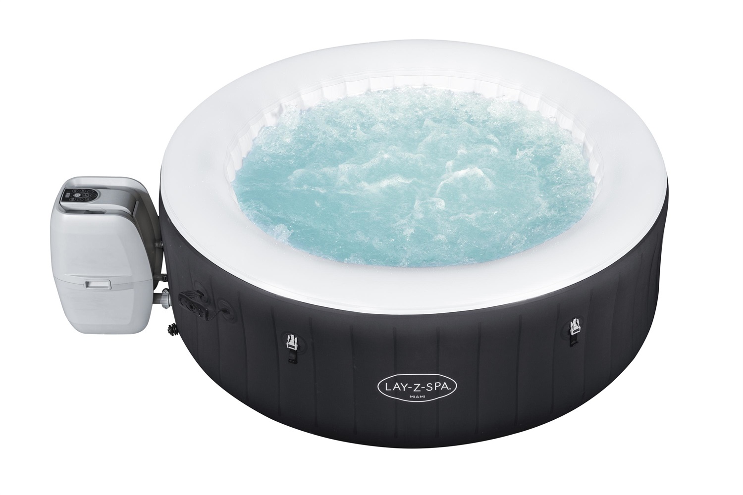 Bestway Lay-Z-Spa Miami Idromassaggio Gonfiabile Rotondo 180x66 cm 669 L per 2-4 Persone - Nero, Grigio, Bianco