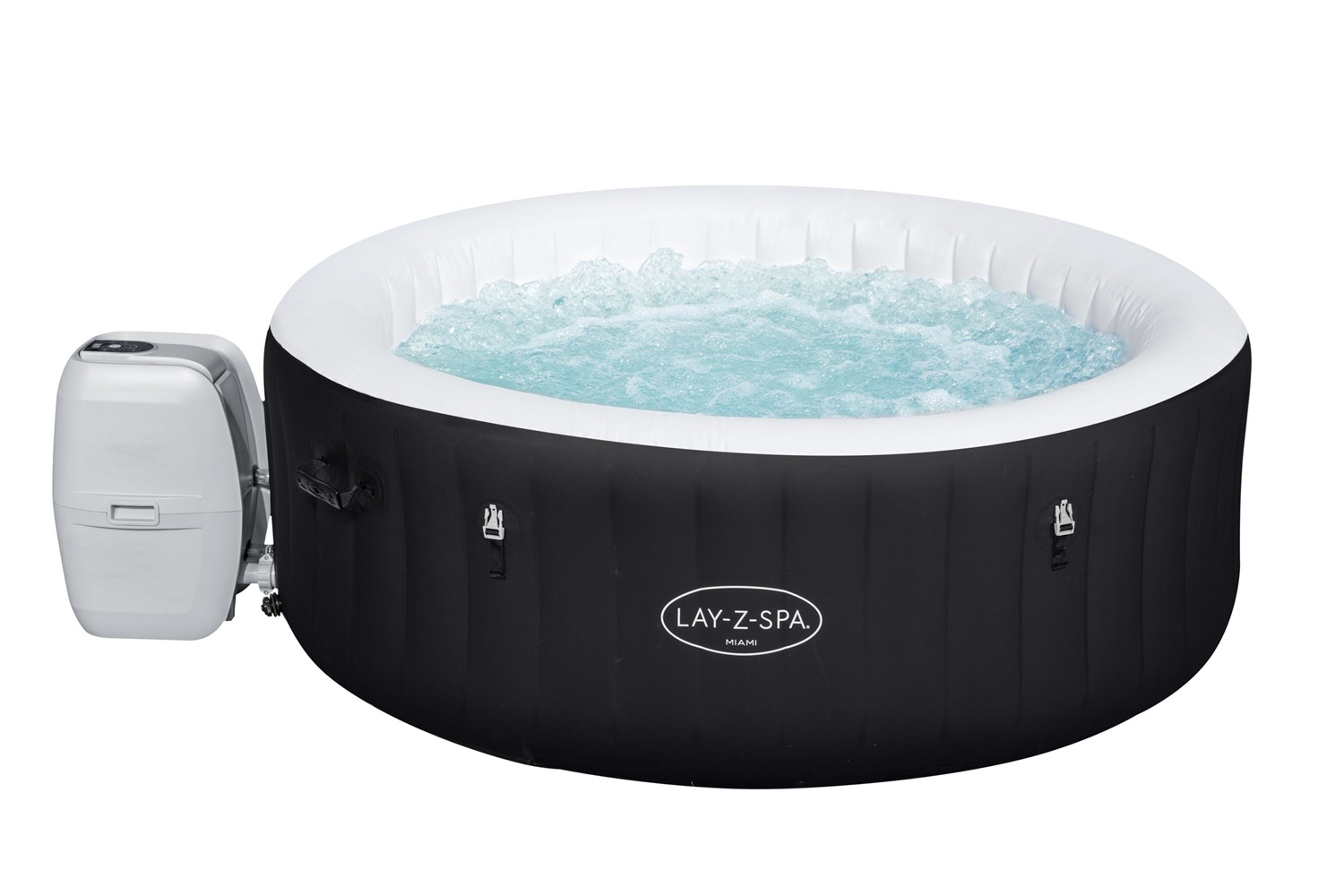 Bestway Lay-Z-Spa Miami Idromassaggio Gonfiabile Rotondo 180x66 cm 669 L per 2-4 Persone - Nero, Grigio, Bianco