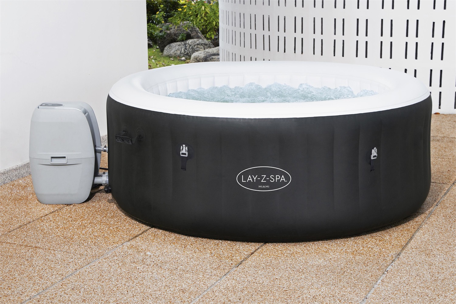 Bestway Lay-Z-Spa Miami Idromassaggio Gonfiabile Rotondo 180x66 cm 669 L per 2-4 Persone - Nero, Grigio, Bianco