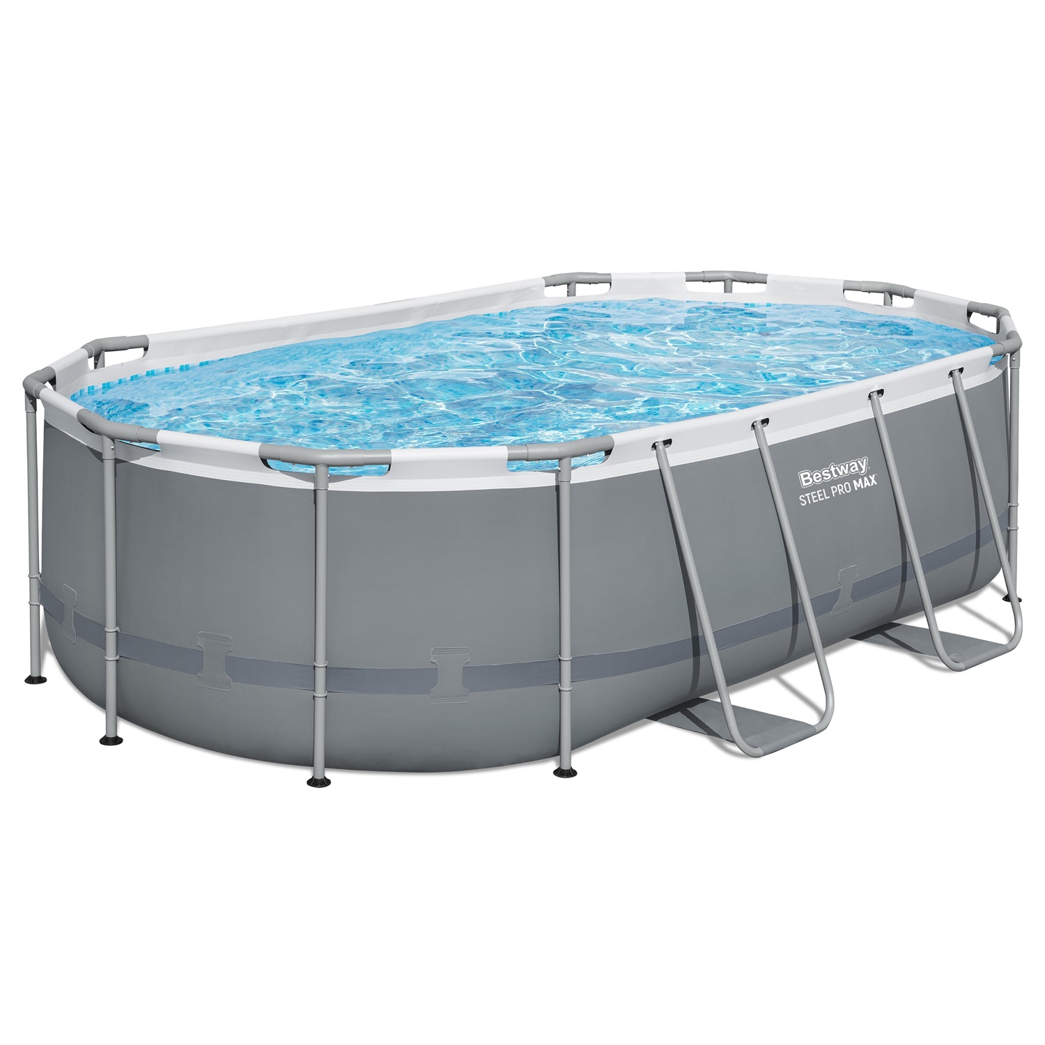 Bestway Power Steel Piscina Ovale 427x250x100 cm - Grigio Scuro - Capacità 7250L - Pompa a Filtro e Scaletta Inclusi