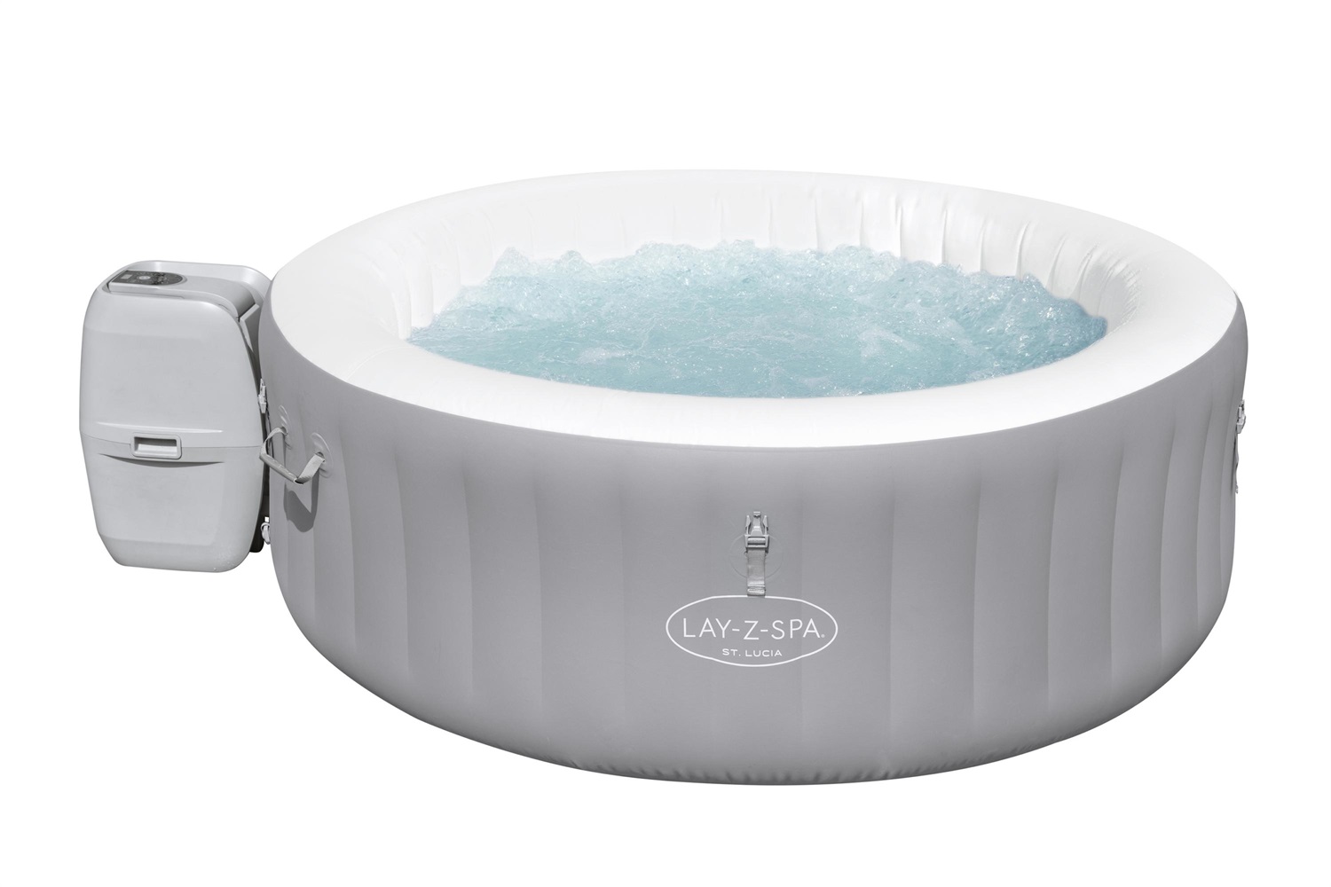 Bestway 60037 Minipiscina Idromassaggio Gonfiabile Lay-Z-Spa St. Lucia AirJet - Rotondo, Grigio e Bianco, fino a 3 persone, 605 L