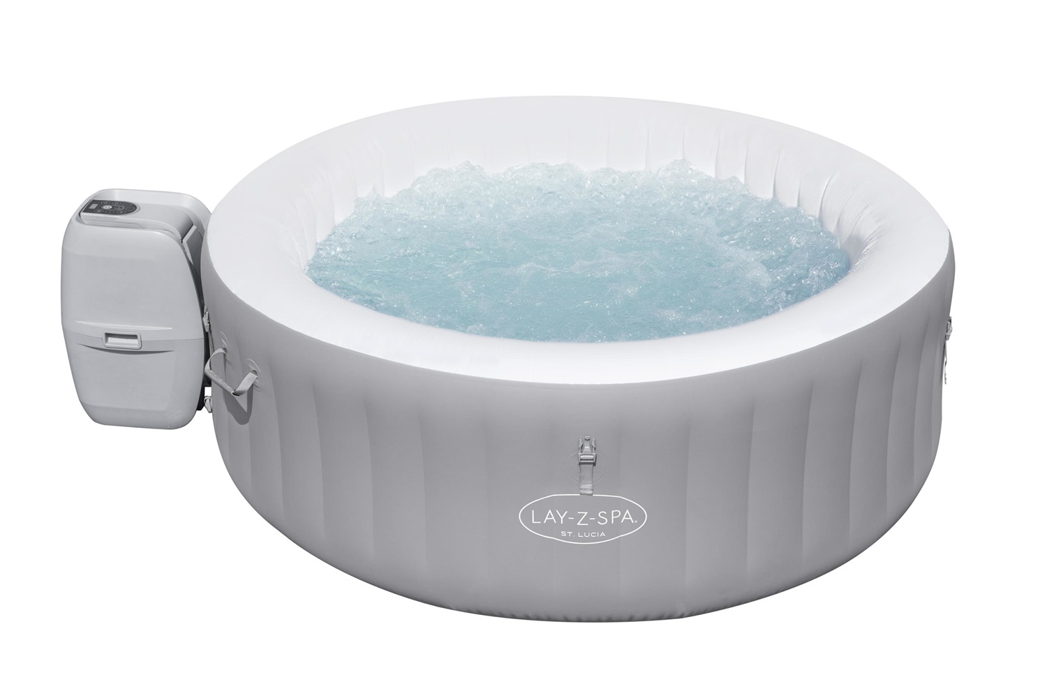 Bestway 60037 Minipiscina Idromassaggio Gonfiabile Lay-Z-Spa St. Lucia AirJet - Rotondo, Grigio e Bianco, fino a 3 persone, 605 L
