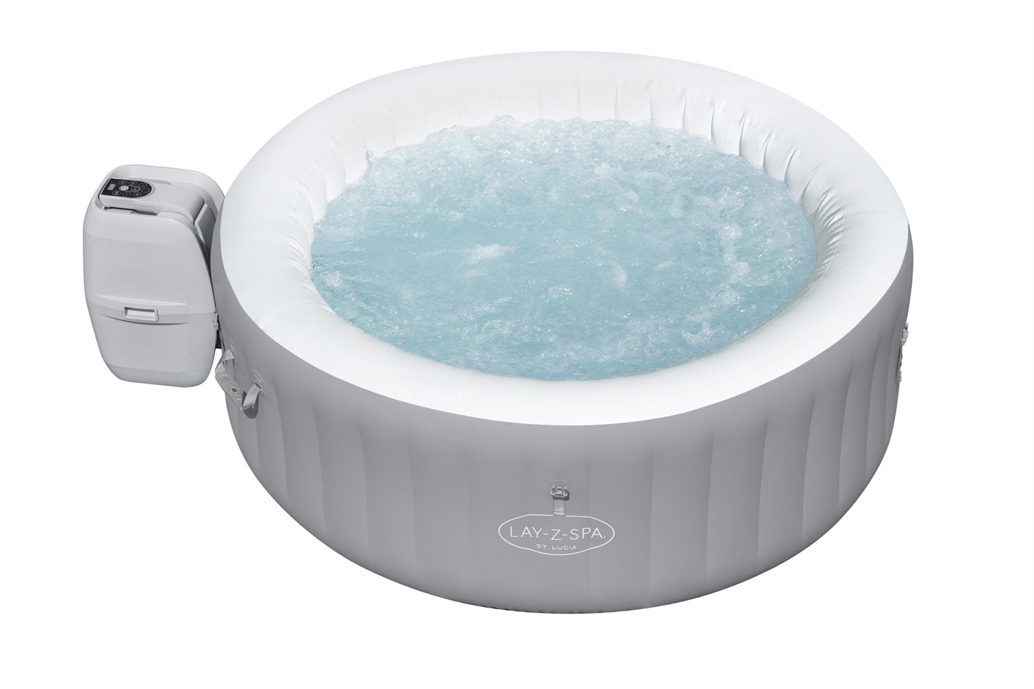Bestway 60037 Minipiscina Idromassaggio Gonfiabile Lay-Z-Spa St. Lucia AirJet - Rotondo, Grigio e Bianco, fino a 3 persone, 605 L