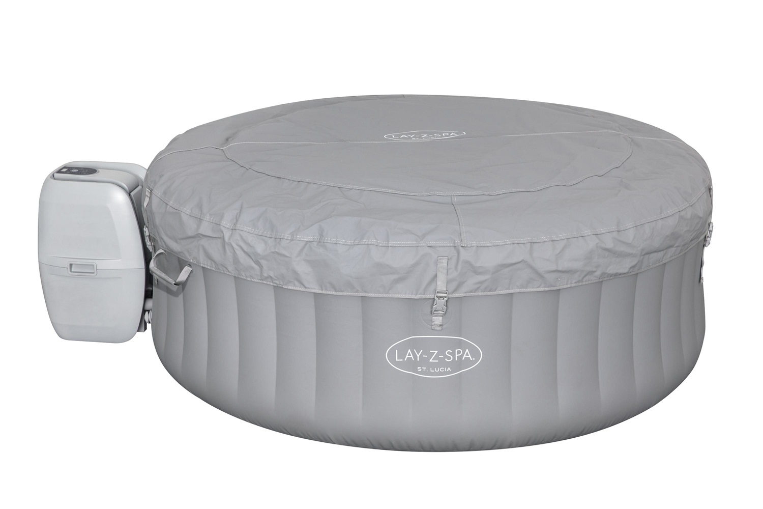 Bestway 60037 Minipiscina Idromassaggio Gonfiabile Lay-Z-Spa St. Lucia AirJet - Rotondo, Grigio e Bianco, fino a 3 persone, 605 L