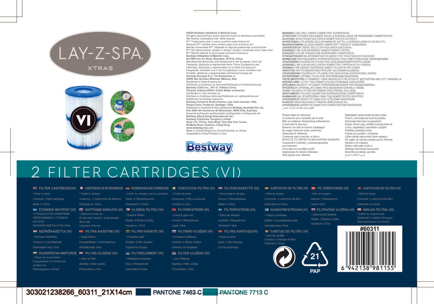 Bestway Cartuccia Filtro di Tipo VI per Idromassaggio Gonfiabile Lay-Z-Spa - Set da 2 Pezzi