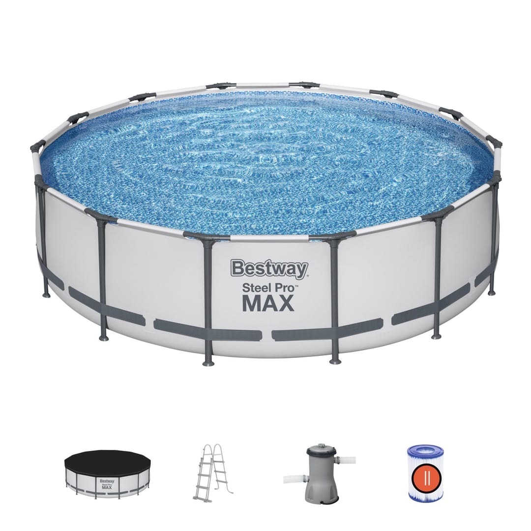 Bestway Piscina Fuori Terra Rotonda Steel Pro Max 427x107 cm - Capacità 13.030 L, Struttura DuraPlus, Kit Completo con Pompa Filtro, Scaletta e Copertura