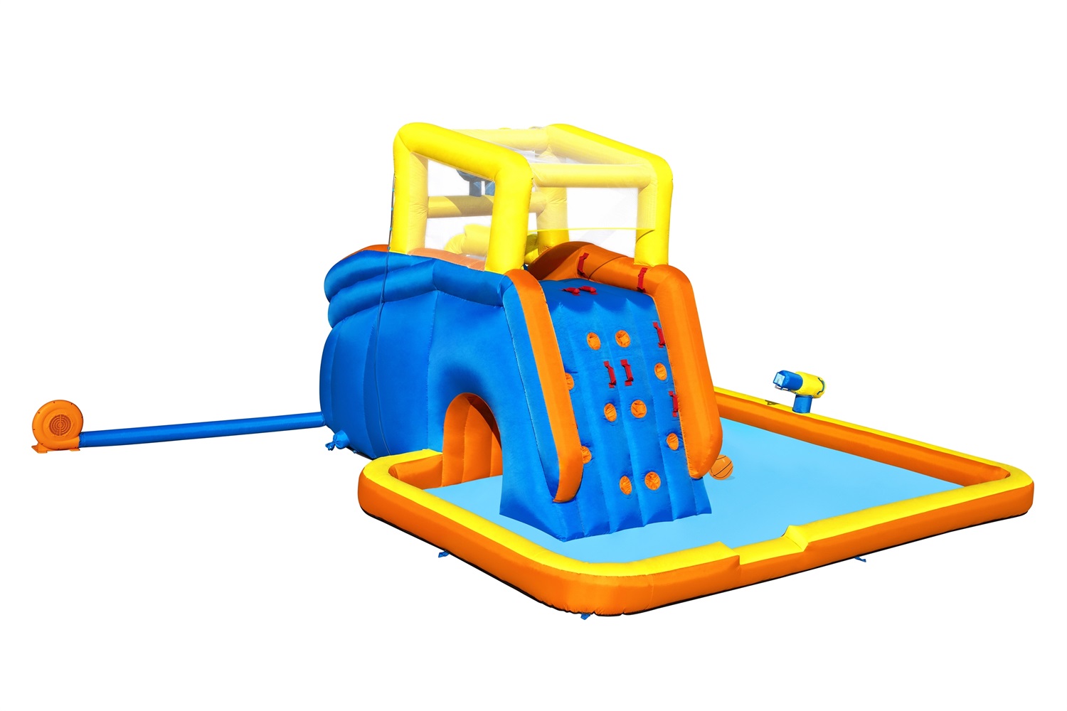 Bestway Mega Parco Acquatico Super Waterway 551 x 502 x 265 cm con scivolo d'acqua, cannone spara acqua, tunnel e parete per arrampicarsi, include soffiatore d'aria e borsa per il trasporto