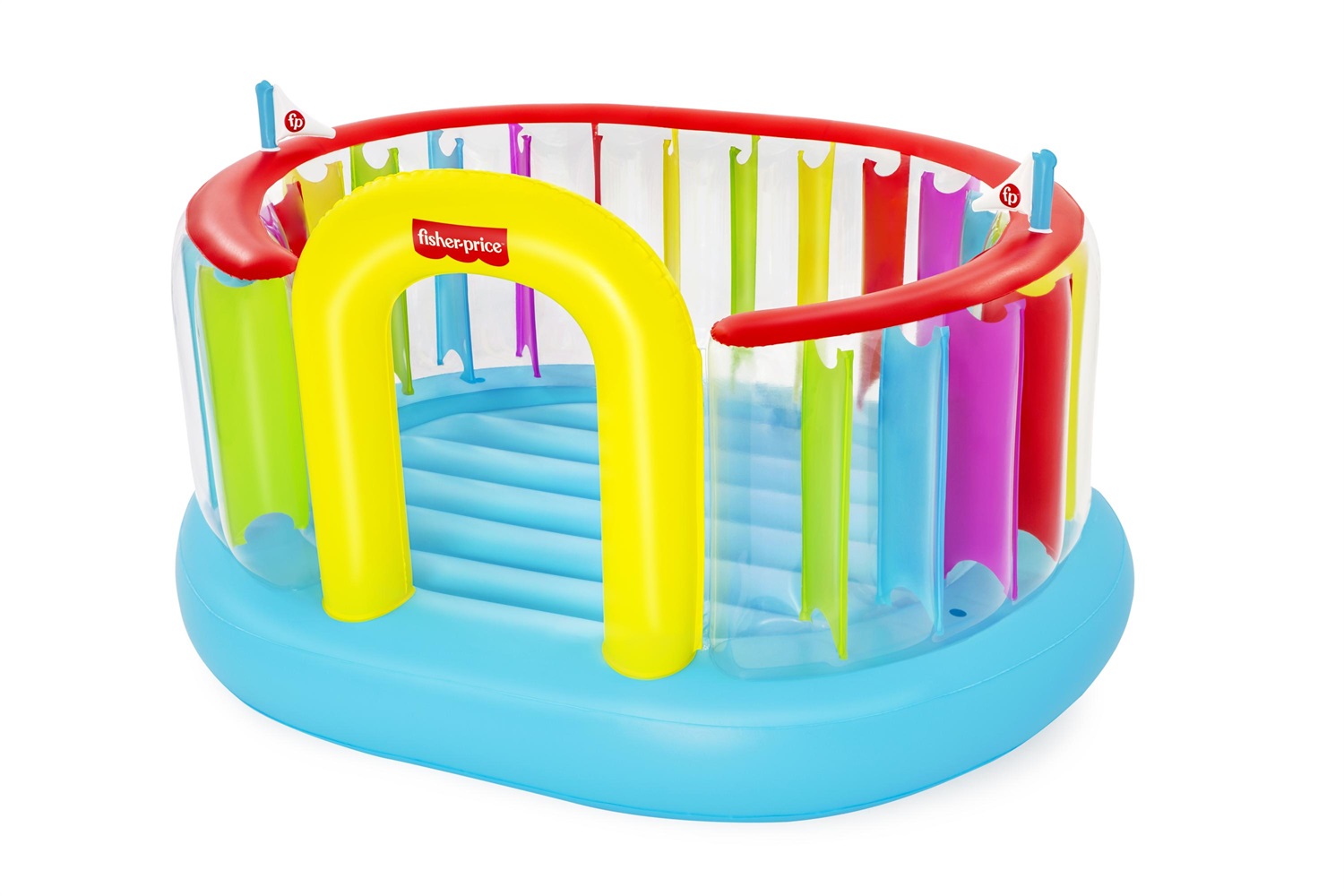 Bestway Castello Gonfiabile Bouncetopia Fisher-Price - 2.26 m x 1.78 m x 1.32 m, Pompa Elettrica Integrata, Sicurezza con Pareti Trasparenti