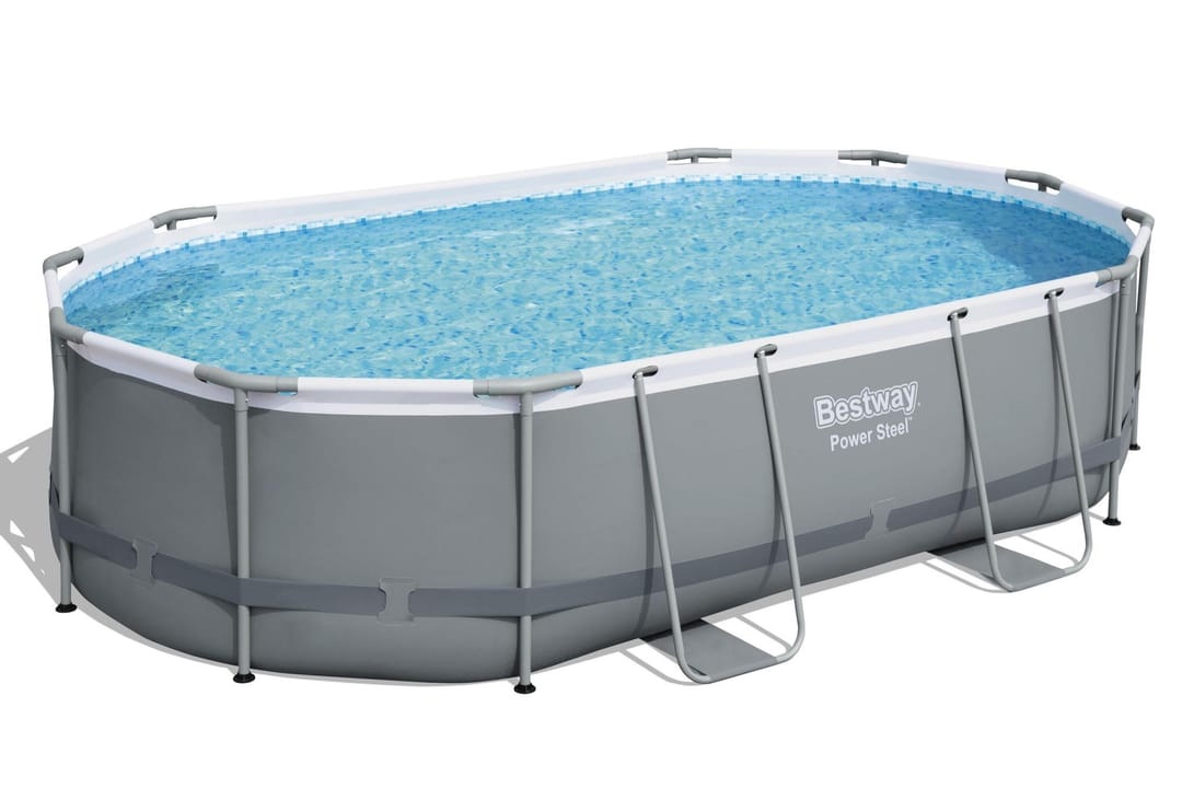 Bestway Power Steel 56448 Piscina Ovale 488x305x107 cm Grigio Scuro con Filtro a Cartuccia e Capacità di 10949 L