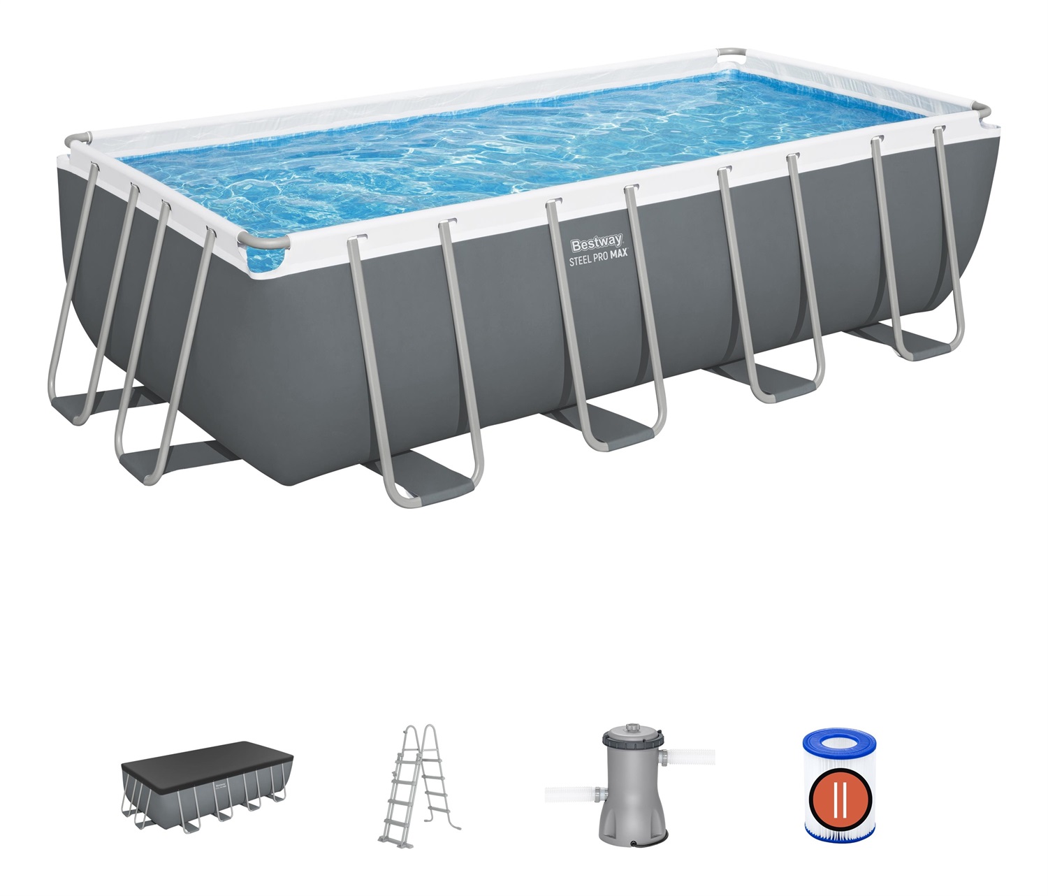 Bestway Power Steel Piscina Rettangolare 488x244x122 cm - Telaio in Acciaio Anticorrosione con Pompa Filtro e Accessori Inclusi