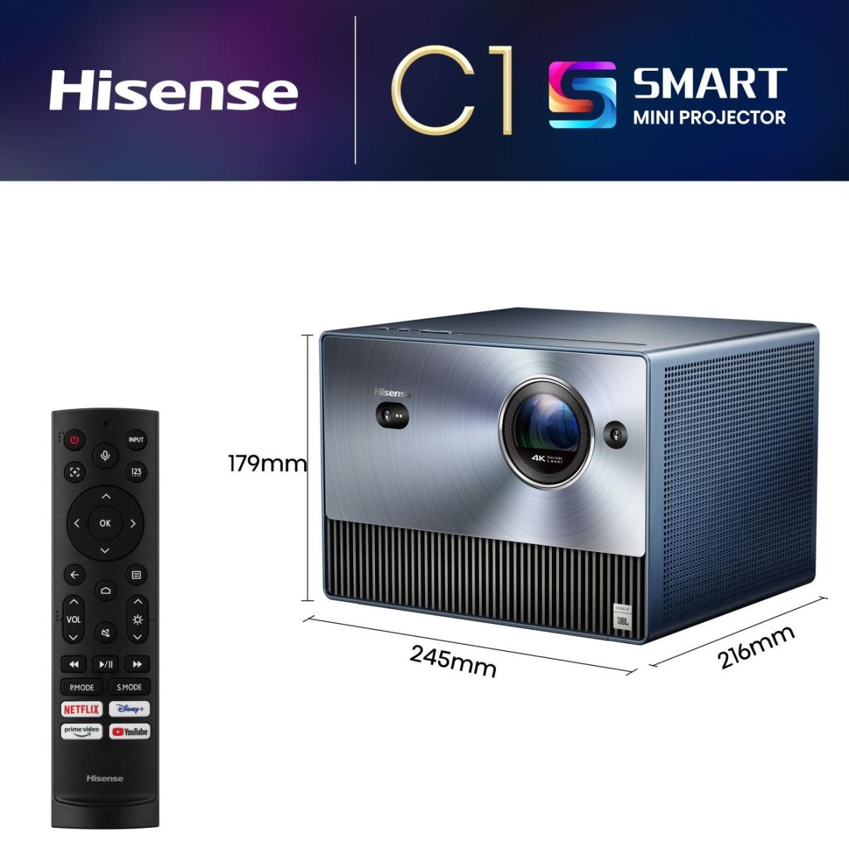 Hisense Mini Proiettore Triplo Laser 4K C1 - Proiezione da 65
