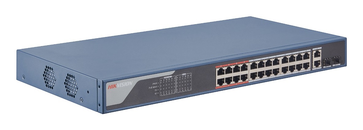 Hikvision DS-3E1326P-EI(B) Switch di rete Gestito Fast Ethernet (10/100) con 24 porte RJ-45 e supporto Power over Ethernet (PoE) - Blu