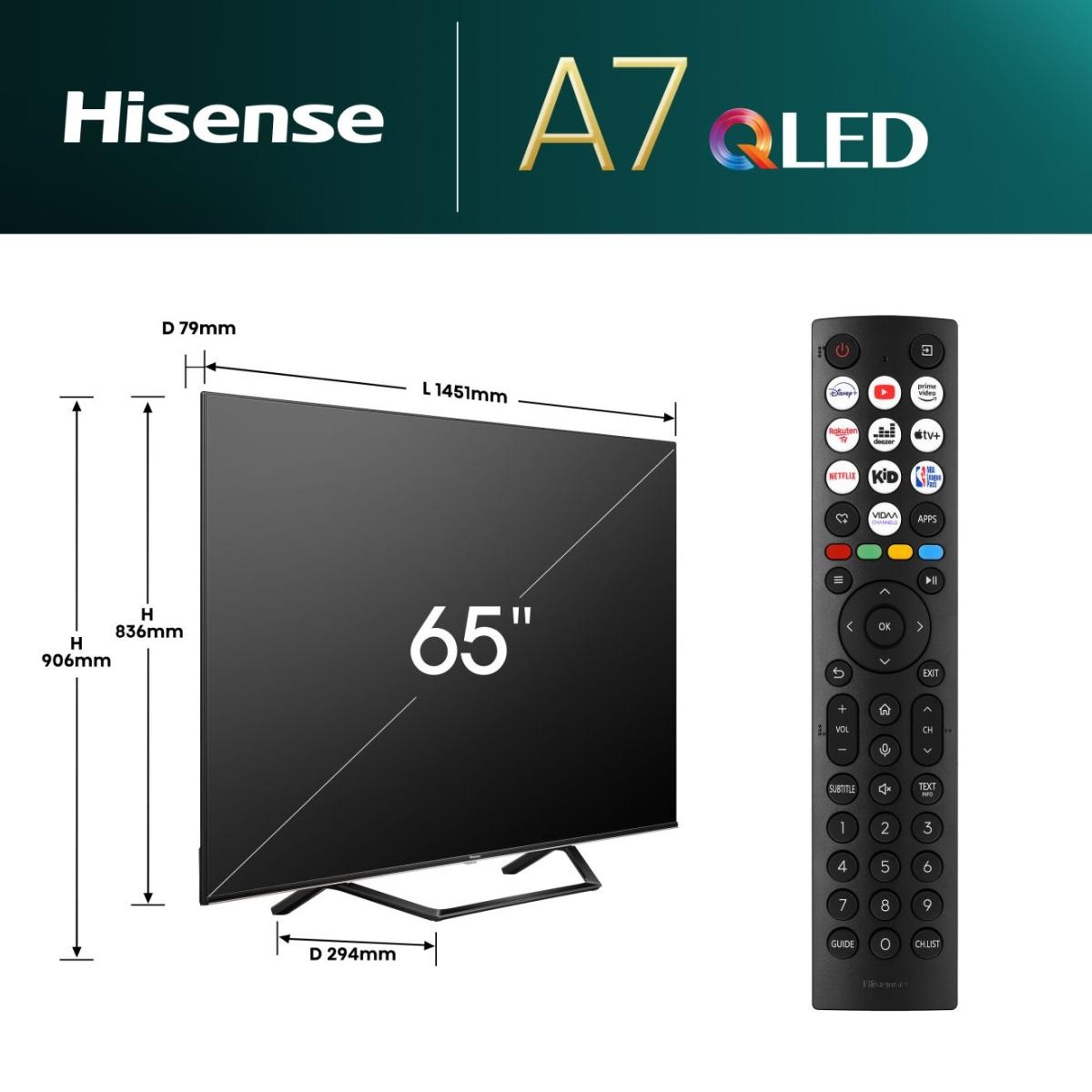 Hisense 65A79NQ Smart TV 65 Pollici QLED 4K Ultra HD con Wi-Fi e Bluetooth, Sistema VIDAA, Nero