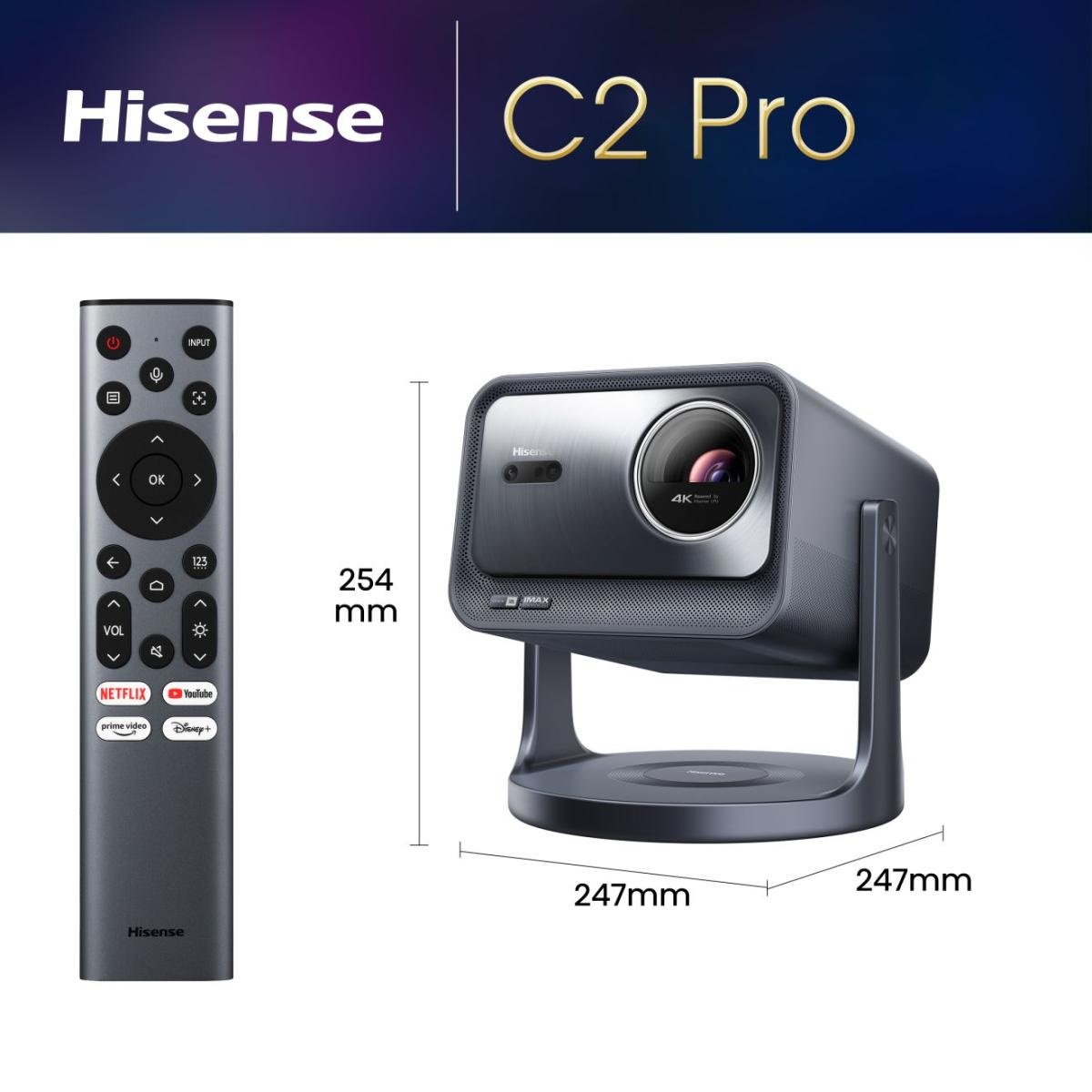 Hisense C2 Pro Mini Proiettore Smart Laser 4K UHD 2600 ANSI lumen (3840x2160) Grigio - 65-300 pollici