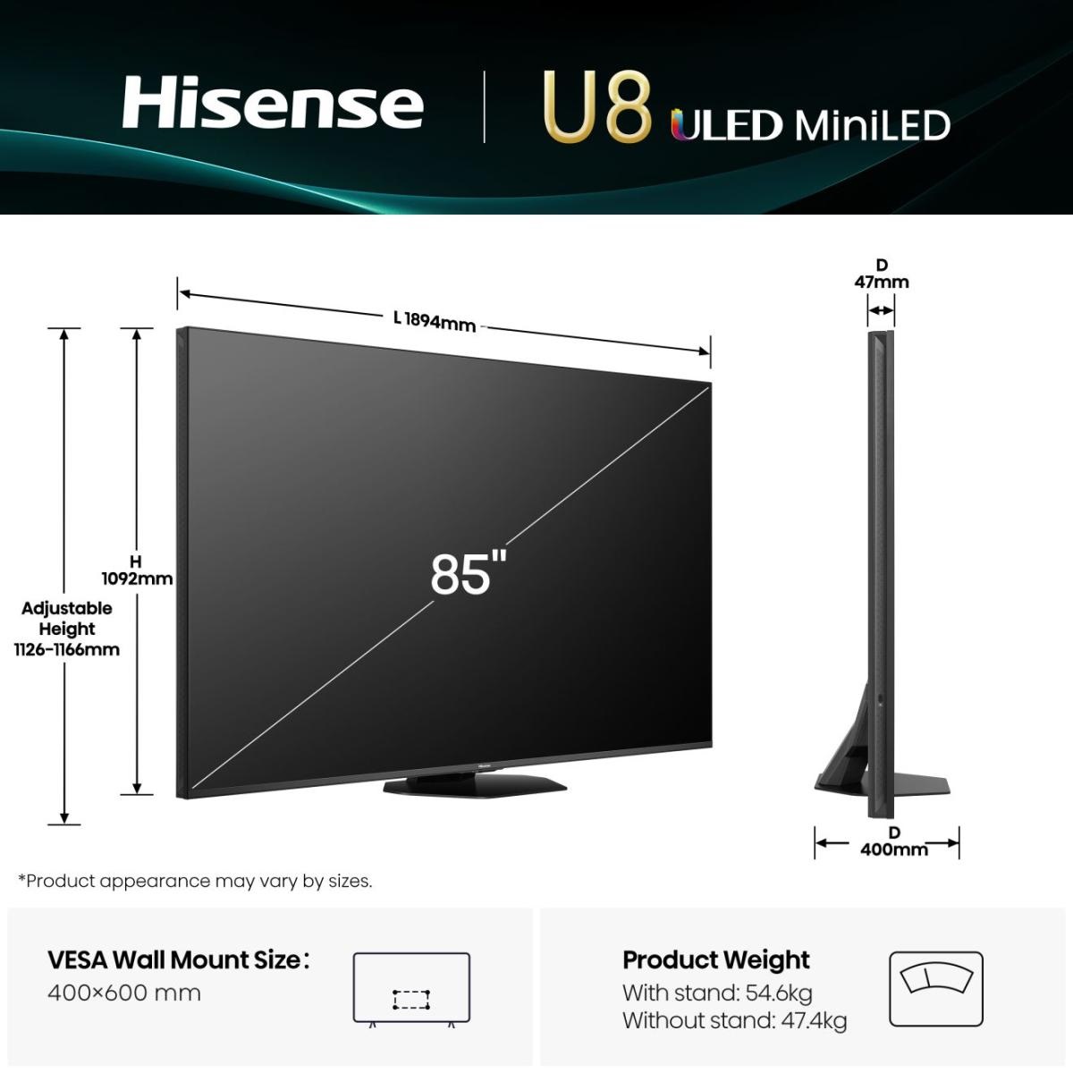 Hisense 85U8Q Mini-LED ULED Smart TV 4K Ultra HD 85
