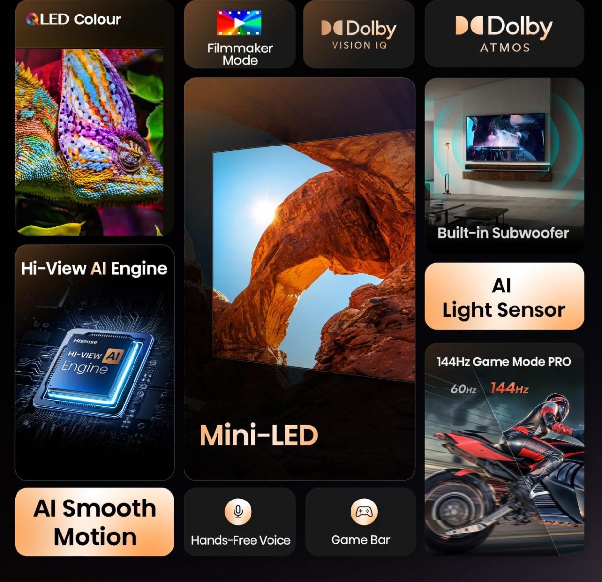 Hisense 55U7Q MiniLED Smart TV 55'' 4K Ultra HD con Wi-Fi, Dolby Atmos e HDR10