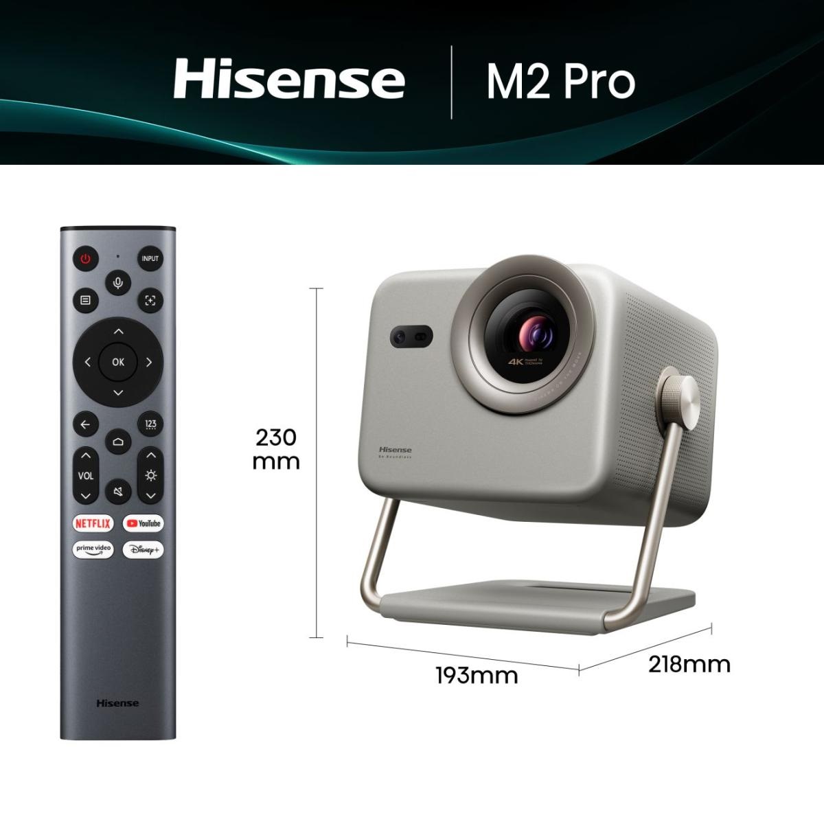 Hisense M2 Pro Videoproiettore Laser 4K UHD (3840x2160), 1300 ANSI Lumen, 20W Audio, Zoom Ottico, Compatibile Dolby Vision e HDR10 , Smart TV VIDAA U7, Grigio