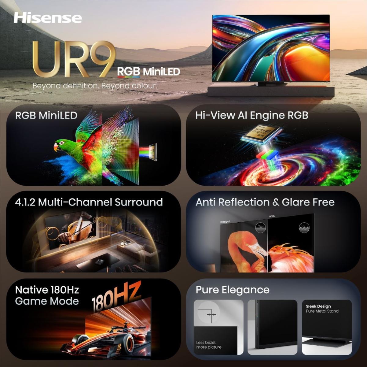 Hisense Smart TV 85UR9S RGB MiniLED 4K UHD 180Hz con Dolby Atmos e VIDAA OS