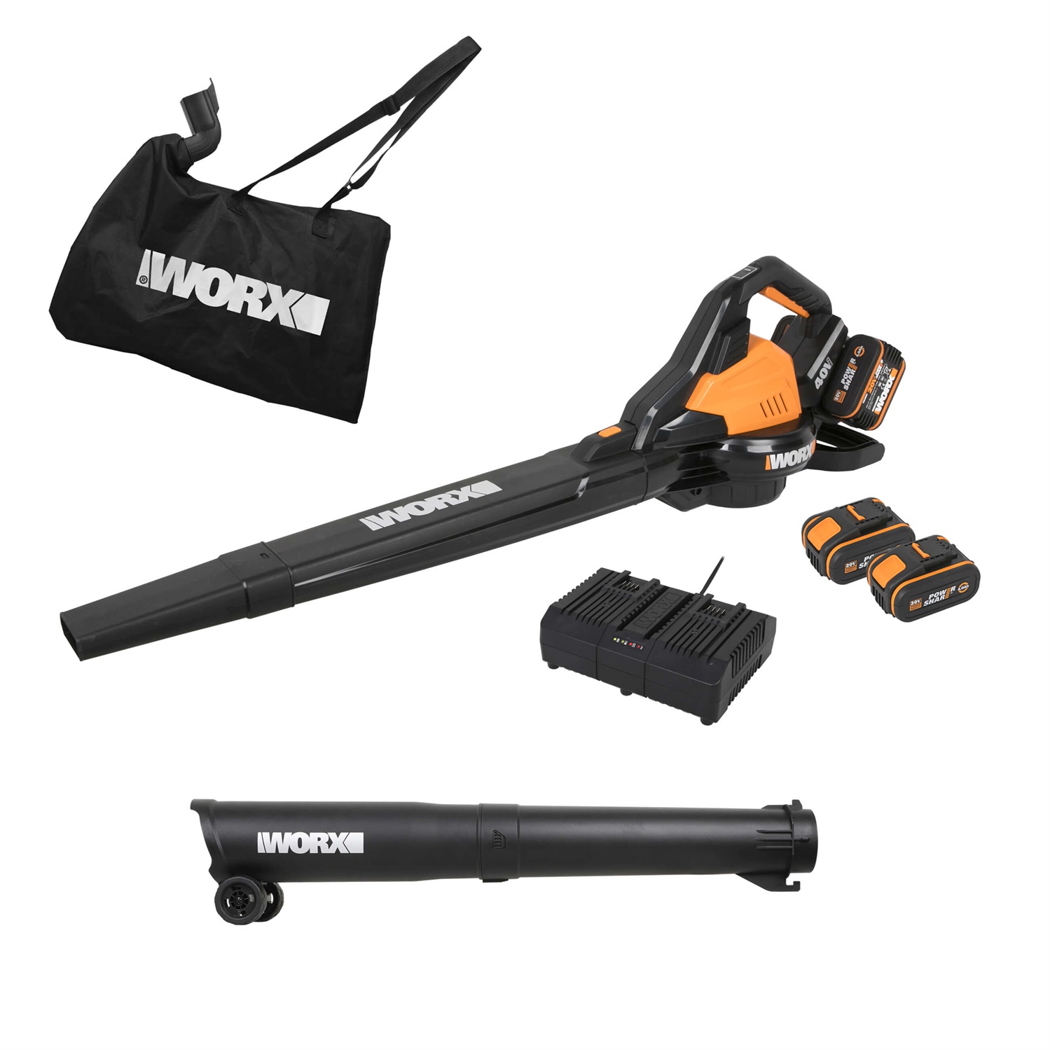 WORX WG583E.9 Soffiatore/Aspiratore/ Trituratore 40V - 335 km/h, 575 m³/h, Motore Brushless, Sacco da 35 litri
