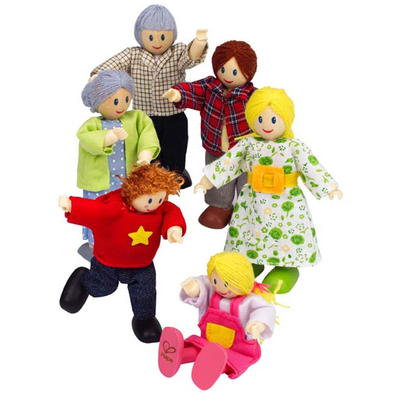 Hape E3500 Famiglia Felice in Legno - Set di 6 Personaggi Snodabili con Nonni Caucasici