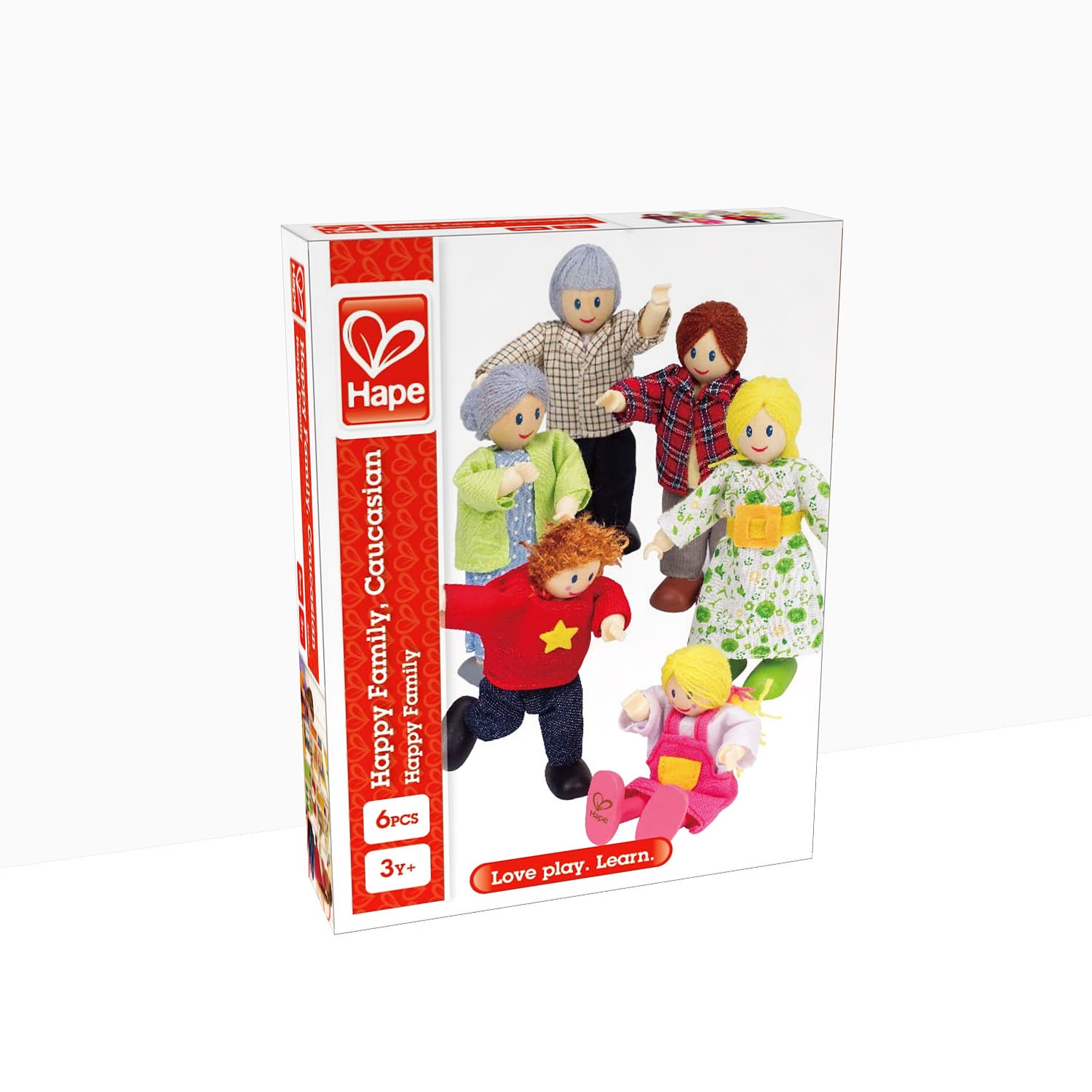 Hape E3500 Famiglia Felice in Legno - Set di 6 Personaggi Snodabili con Nonni Caucasici