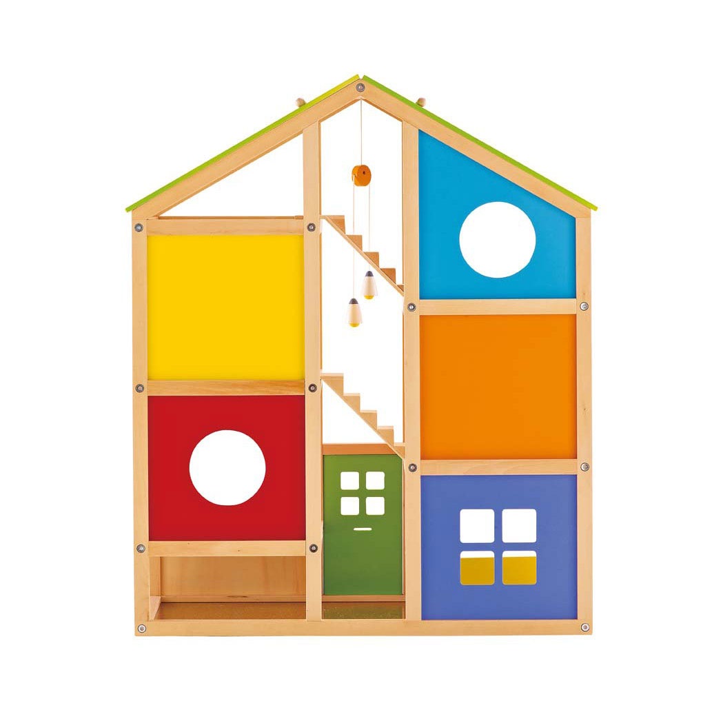Hape E3401 - Casa 4 Stagioni in Legno per Bambini con 6 Stanze, Scale Rimovibili e Tetto Reversibile con Pannello Solare