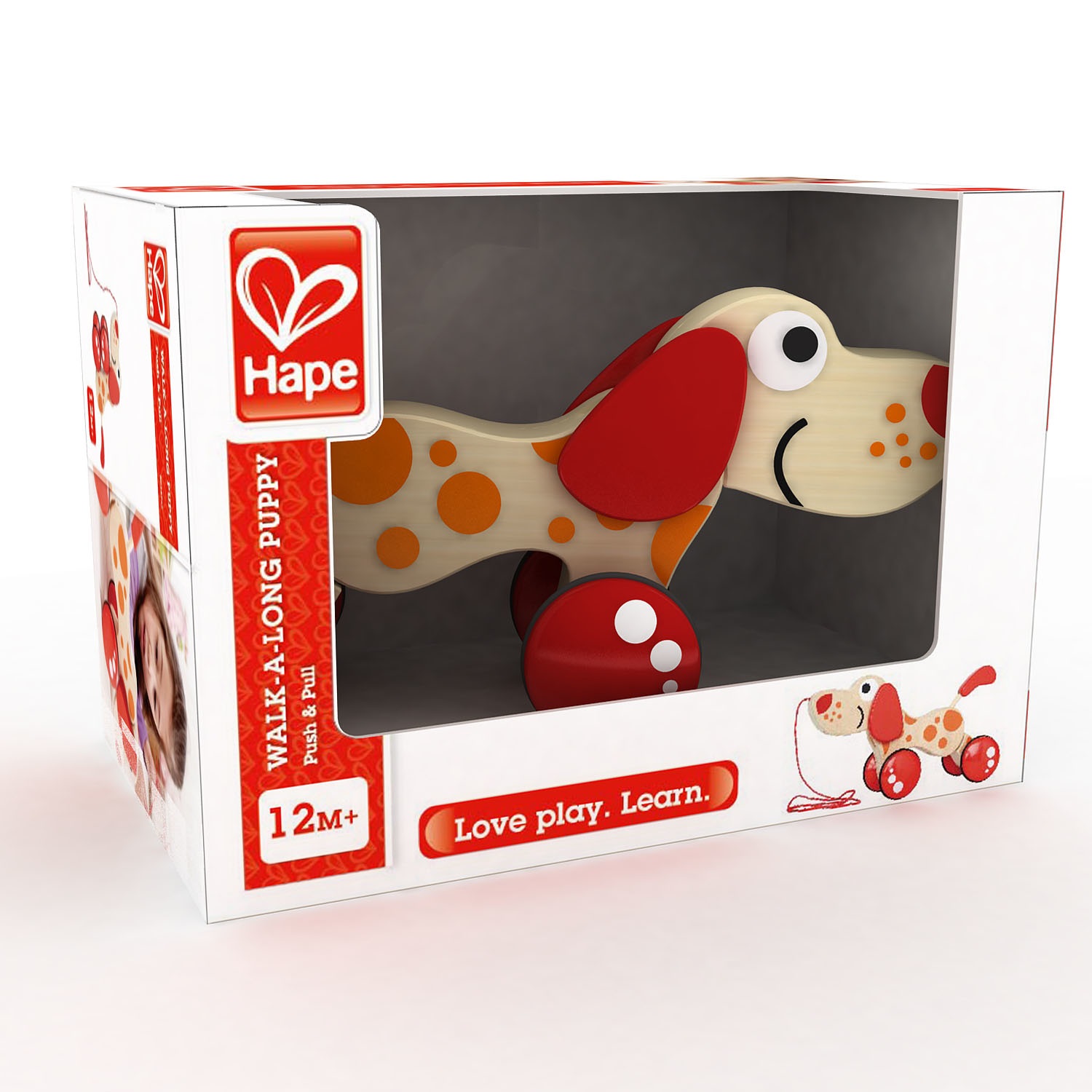 Hape Pepe Multipose - Giocattolo Trainabile in Legno con Ruote e Cordino, Interattivo, Scodinzola e Si Siede