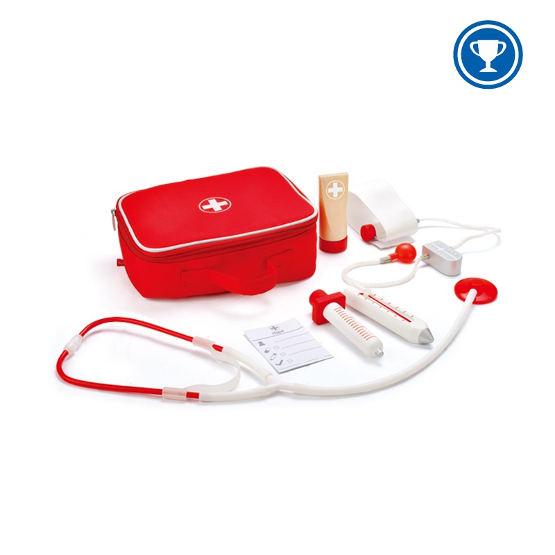 Hape Set del Dottore E3010 - Valigetta con Stetoscopio, Termometro, Siringa e Strumenti Interattivi per Gioco di Ruolo dai 3 Anni