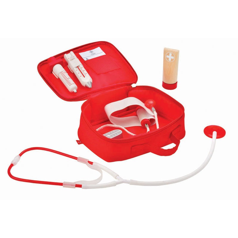 Hape Set del Dottore E3010 - Valigetta con Stetoscopio, Termometro, Siringa e Strumenti Interattivi per Gioco di Ruolo dai 3 Anni