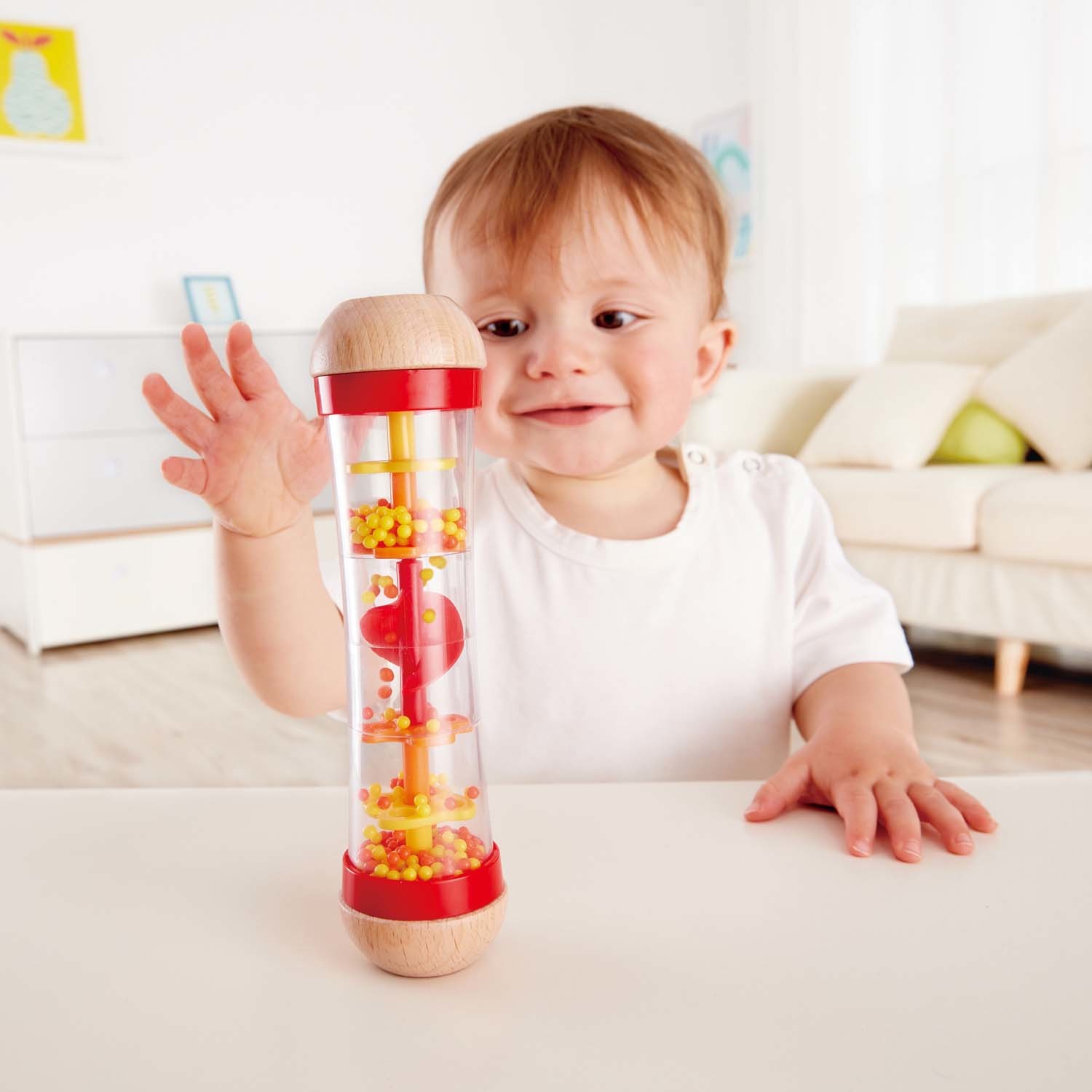 Hape Cascata di Perline Rosso E0327 - Giocattolo Educativo Musicale in Legno con Suoni Rilassanti