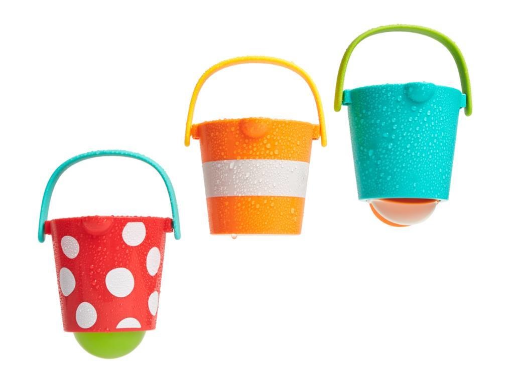 Hape Set Allegri Secchielli - Set da Bagnetto Multicolore con Effetti di Gioco per Bambini dai 12 Mesi