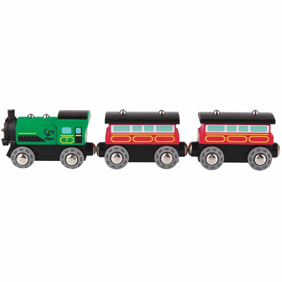 Hape Treno Passeggeri a Vapore in Legno - Locomotiva d'Epoca con Movimento a Spinta e Giunti Magnetici per Bambini dai 3 Anni