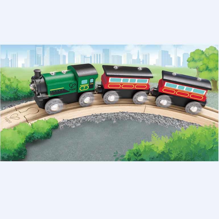 Hape Treno Passeggeri a Vapore in Legno - Locomotiva d'Epoca con Movimento a Spinta e Giunti Magnetici per Bambini dai 3 Anni