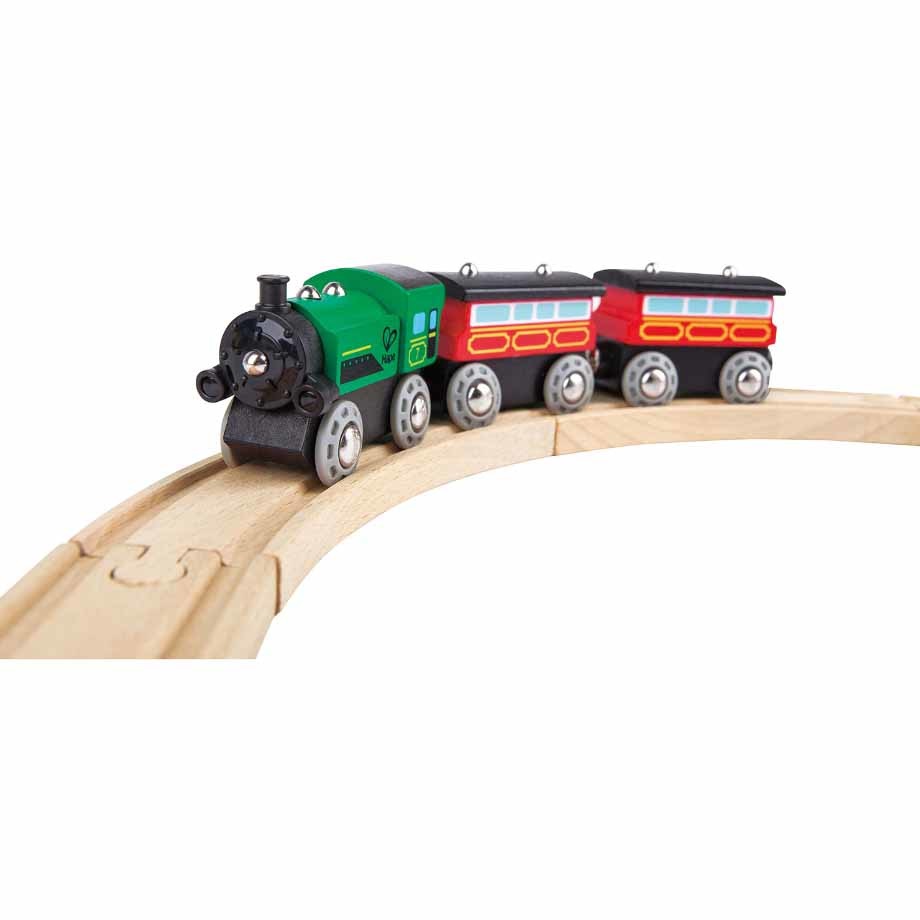 Hape Treno Passeggeri a Vapore in Legno - Locomotiva d'Epoca con Movimento a Spinta e Giunti Magnetici per Bambini dai 3 Anni