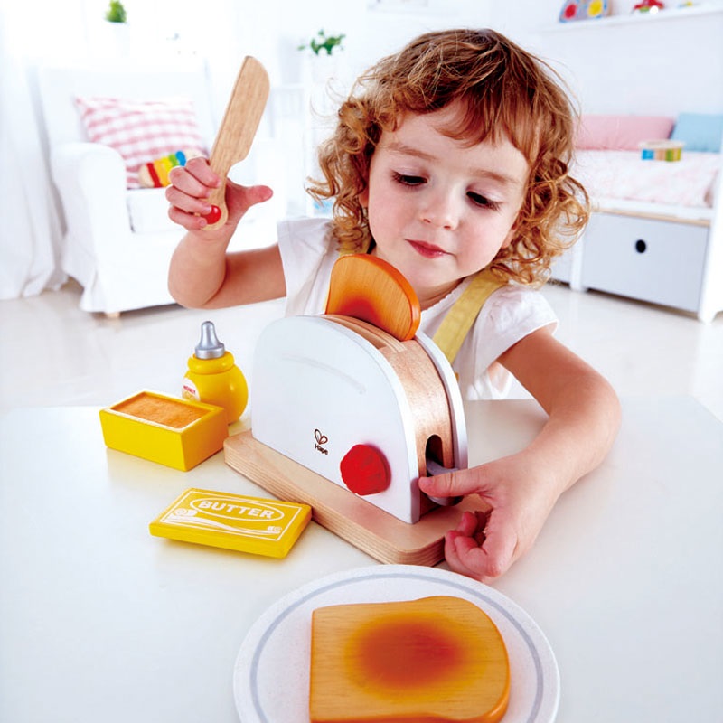 Hape Set Tostapane Pop-up in Legno con Accessori per la Colazione - Gioco per Bambini dai 3 Anni