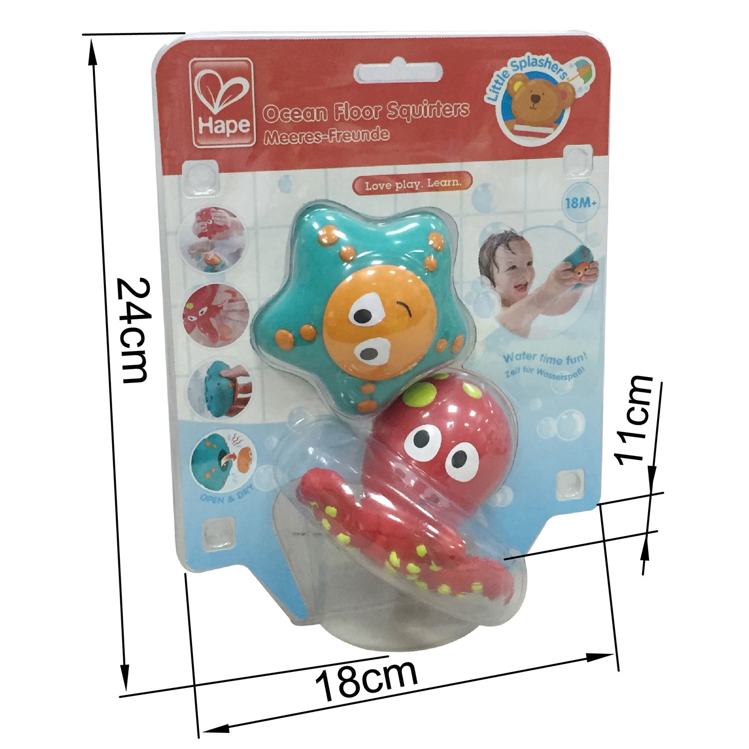Hape E0213 Giocattolo per il Bagno - Set Polpo e Stella Marina Multicolore con Funzione Spruzzante