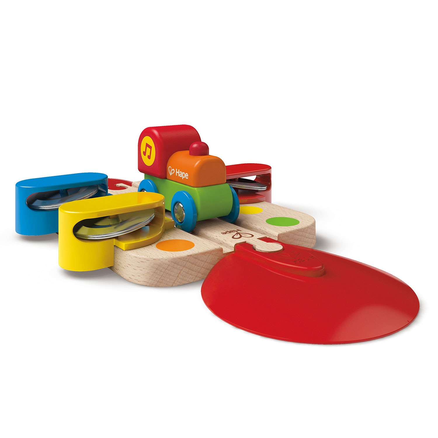 Hape E3826 Pista Treno Arcobaleno - Giocattolo Educativo per Sviluppare Abilità Motorie, Puzzle Ferrovia con Binari Colorati e Strumenti Musicali, Adatto dai 18 Mesi