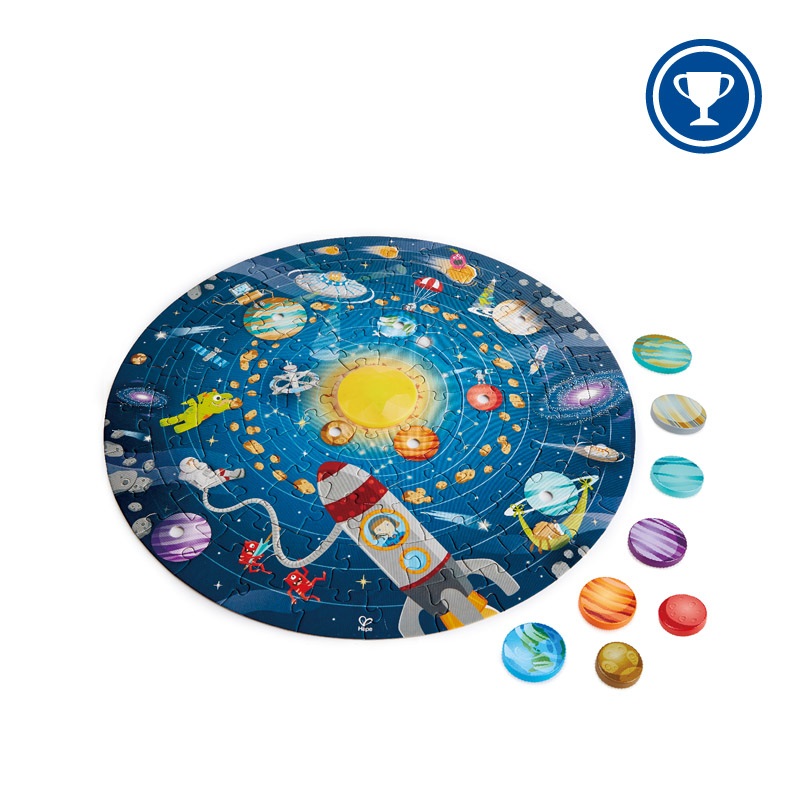 Hape Puzzle Sistema Solare con Sole Luminoso a LED - Puzzle Educativo in Legno per Bambini con 8 Pianeti